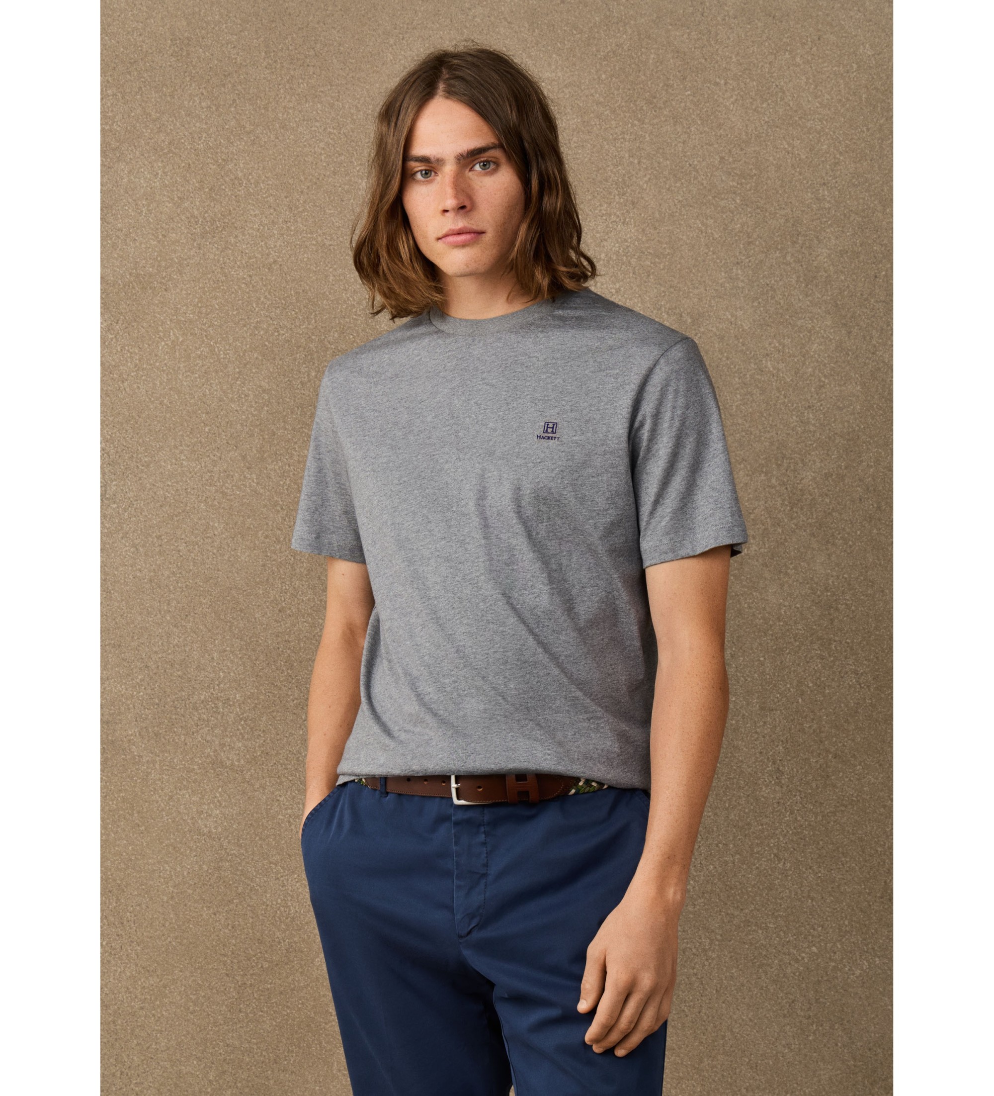 Hackett London für Herren. HM5000147 T-Shirt H, Größe S, graues Logo (M), Lässig, Baumwolle, Kurzarm