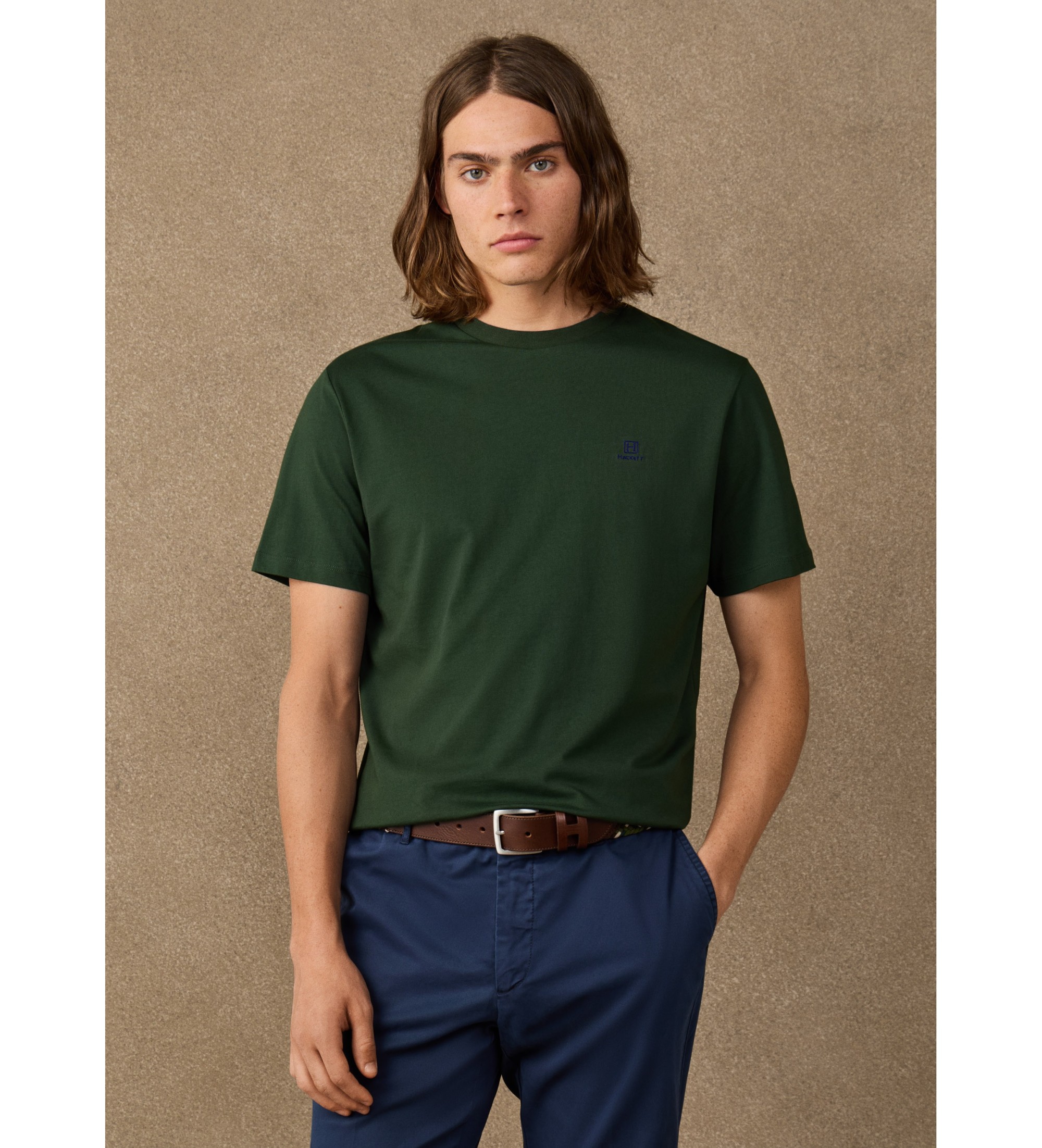 Hackett London für Herren. HM5000147 T-Shirt H, Größe S, grünes Logo (L), Lässig, Baumwolle, Kurzarm