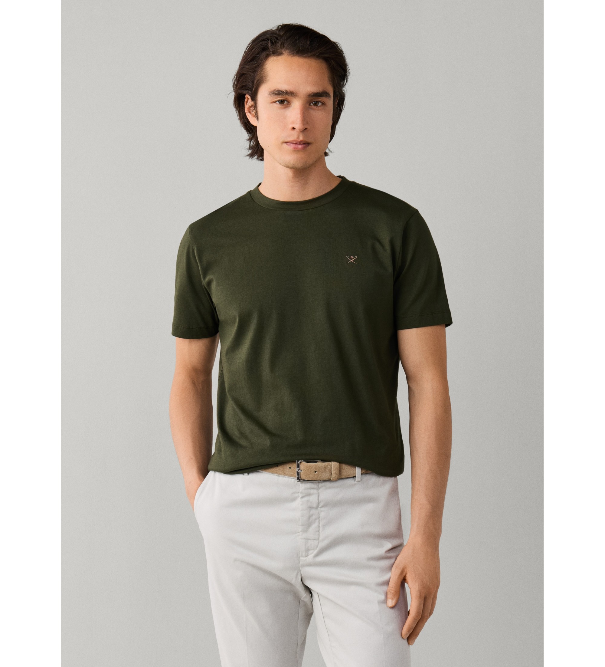 Hackett London für Herren. HM5000146 Grünes T-Shirt mit Logo (XL), Lässig, Baumwolle, Kurzarm