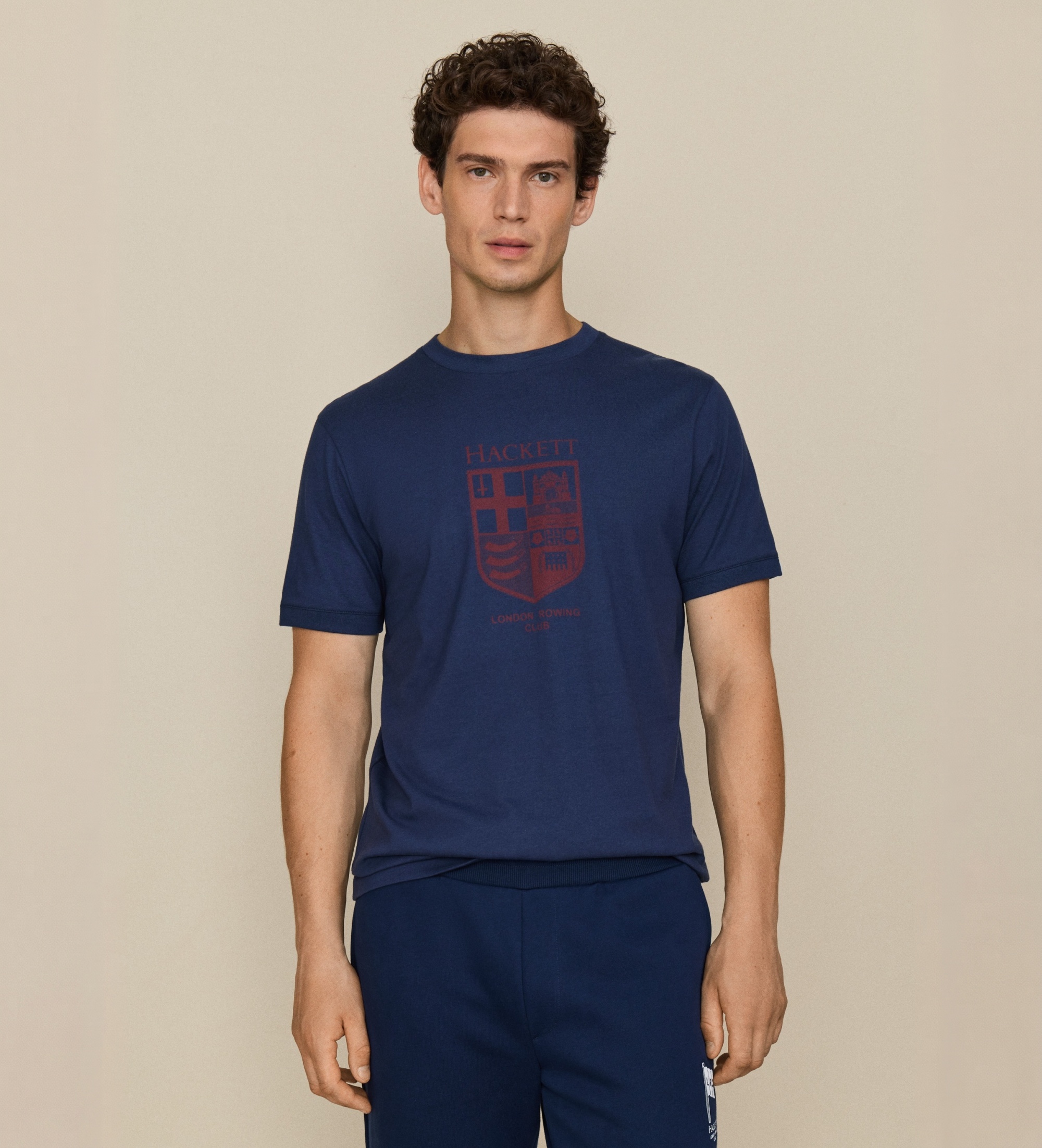Hackett Londonvoor mannen. HM5000141 Lrc Shield T-shirt marineblauw (XL), Casual, Katoen, Korte mouwen