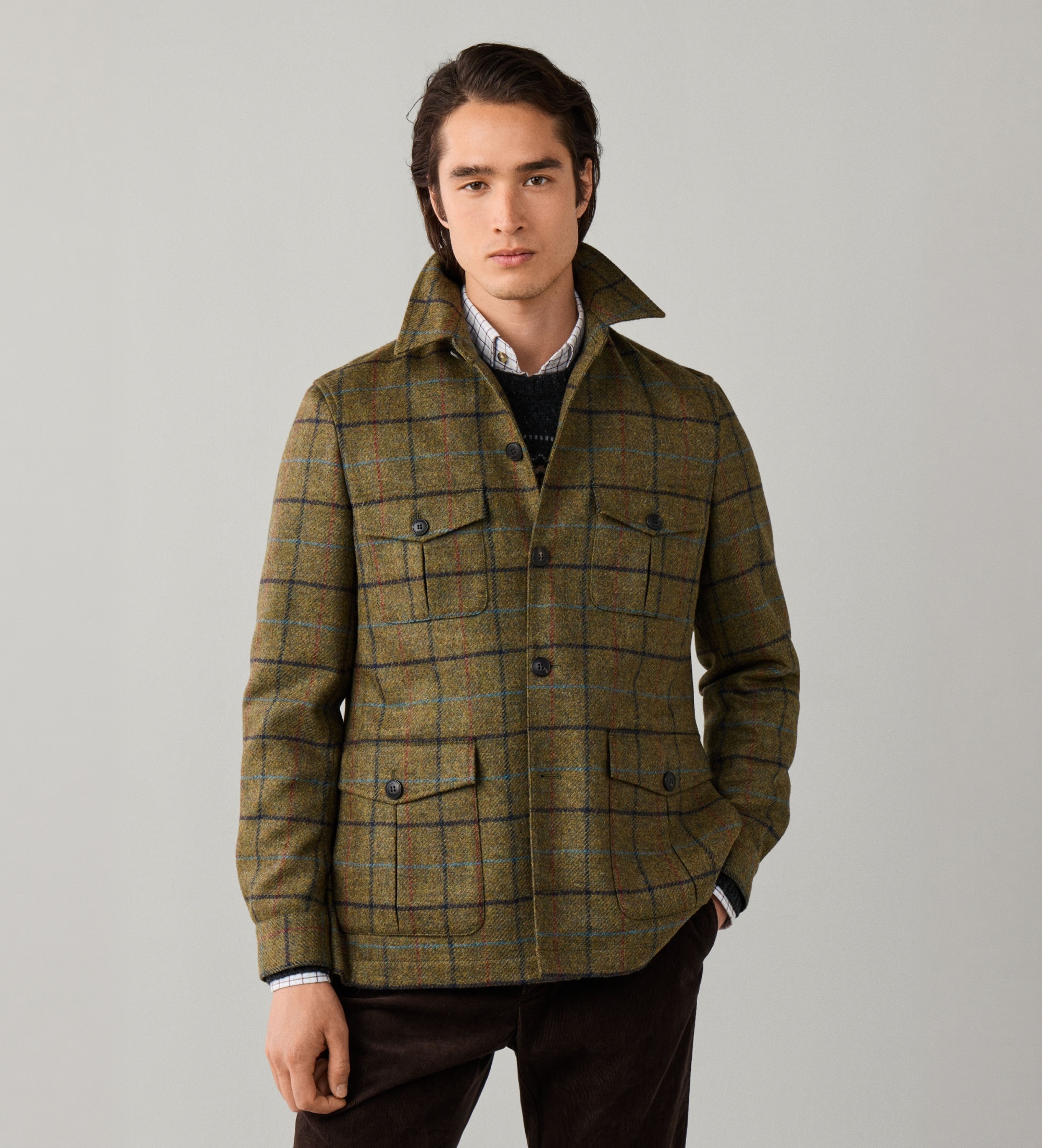 Hackett Londonvoor mannen. HM4400227 Groen Green Tattersall jasje (44/32), Casual, Wol, Klassiek