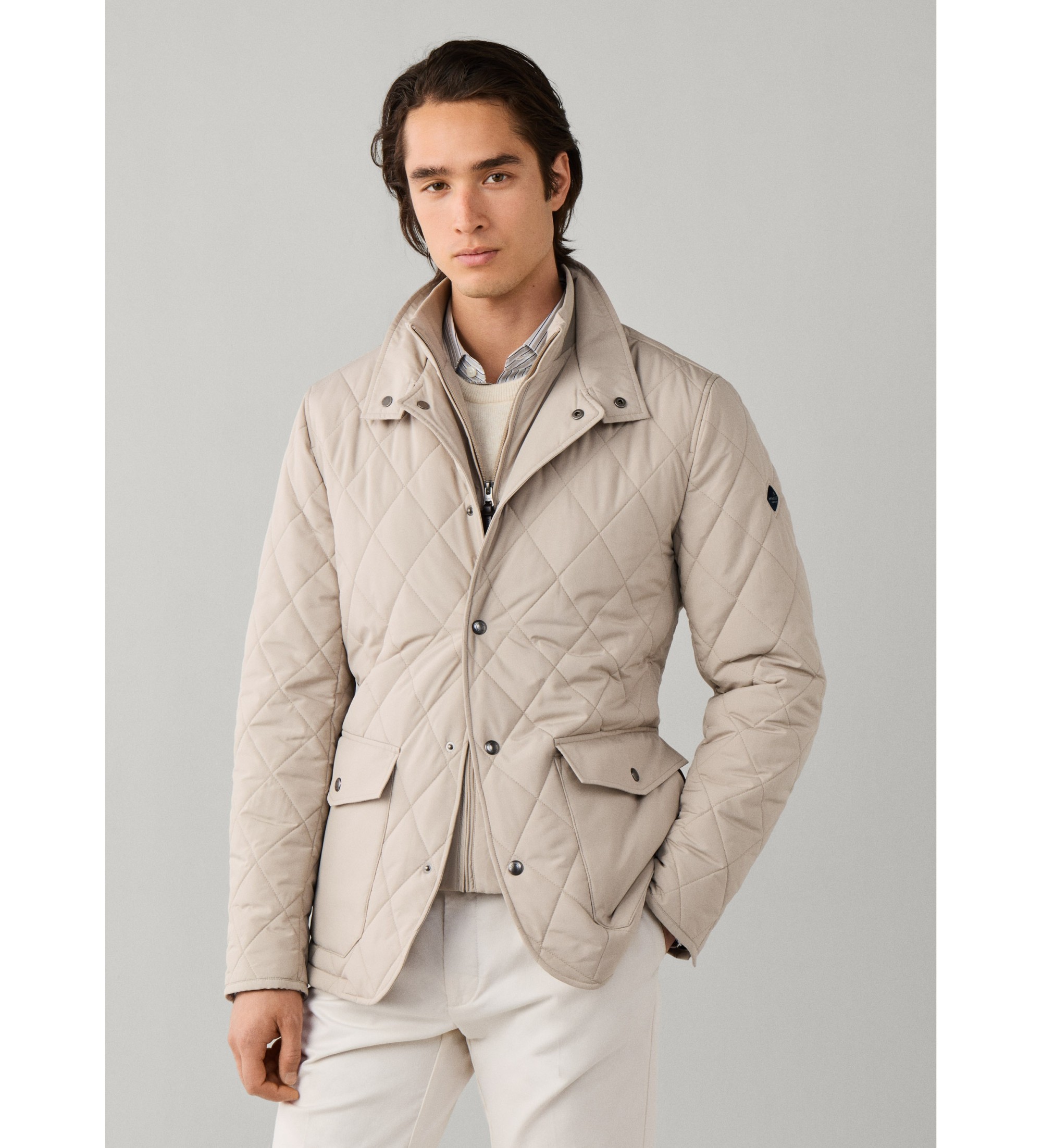 Hackett London für Herren. HM4000242 Beigefarbene Paddock-Jacke (S), Lässig, Klassisch, Polyester