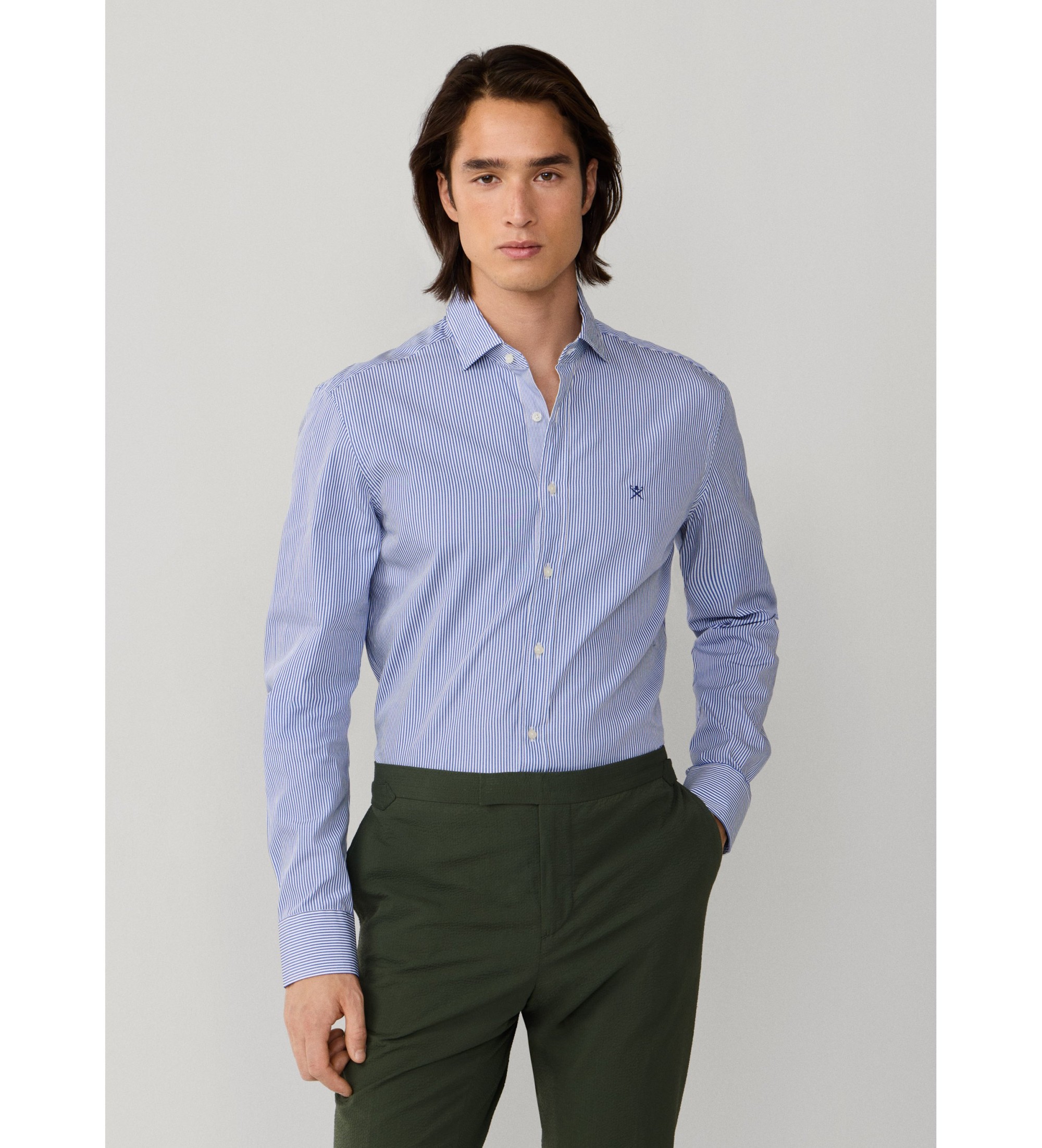 Hackett London für Herren. HM3010537 bengala gestreiftes hemd city fit tailliert blau (L), Lässig, Party, Baumwolle, Klassisch, Langarm