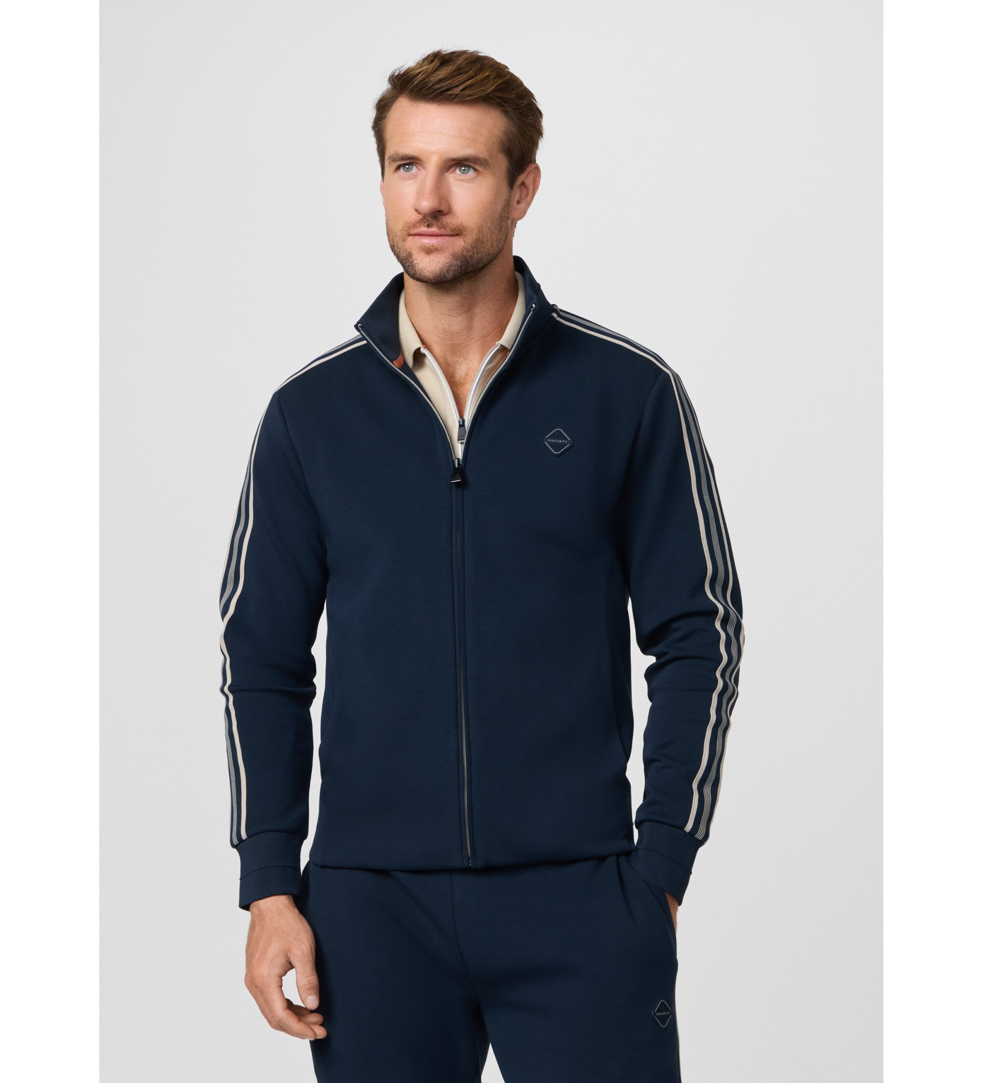 Hackett Londonvoor mannen. HM5800084 Tape track marine sweatshirt (S), Casual, Katoen, Marineblauw