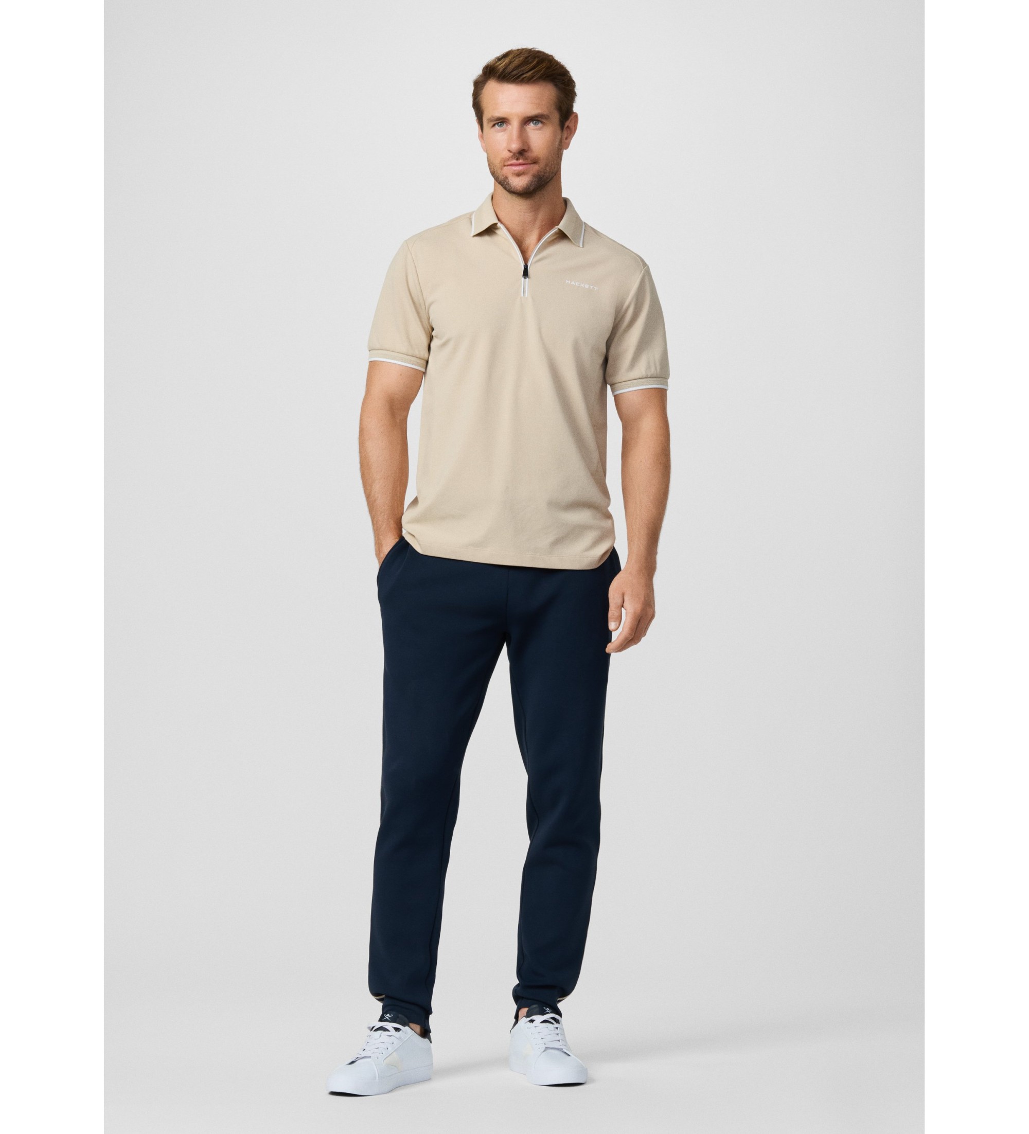 Hackett Londonvoor mannen. HM5800082 Tape track fleece jogger broek marine (M), Casual, Sportief, Katoen, Marineblauw