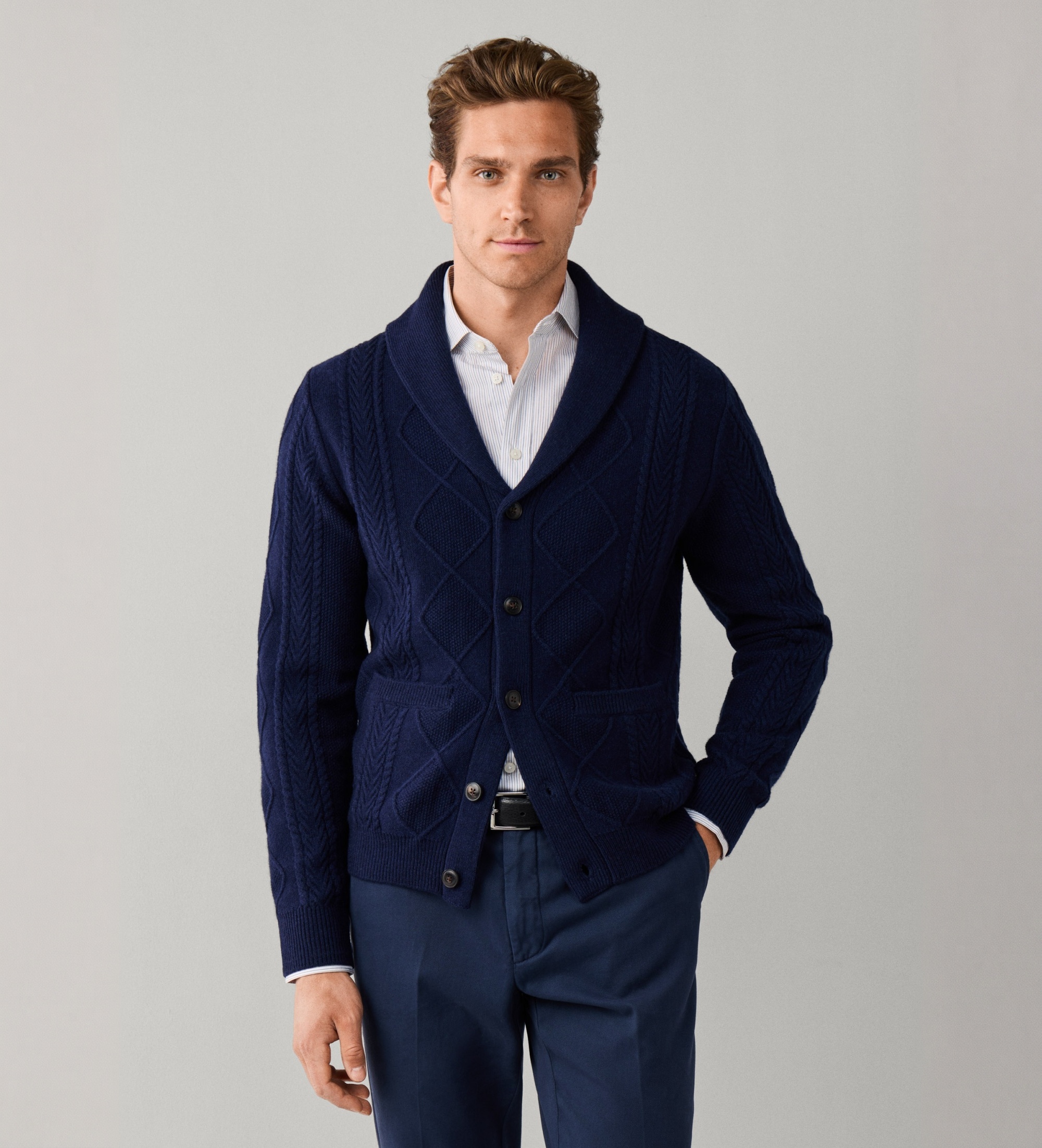 Hackett Londonvoor mannen. HM7000274 Jersey Shawl Cardi marineblauw (XXL), Casual, Wol, Klassiek