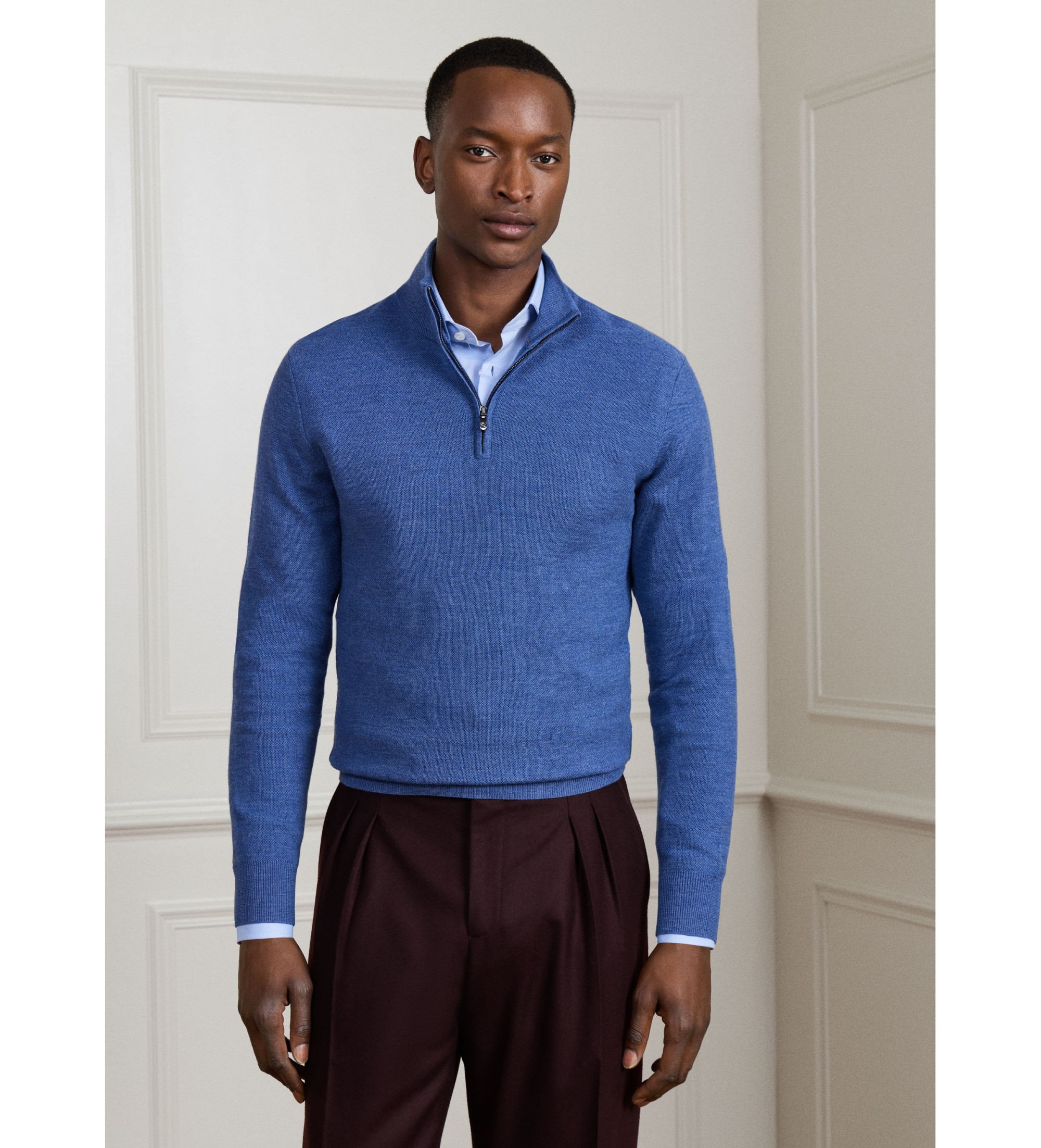 Hackett London für Herren. HM7000219 Sr Stitch Hzip Pullover mit Reißverschluss, blau (L), Lässig, Wolle, Klassisch
