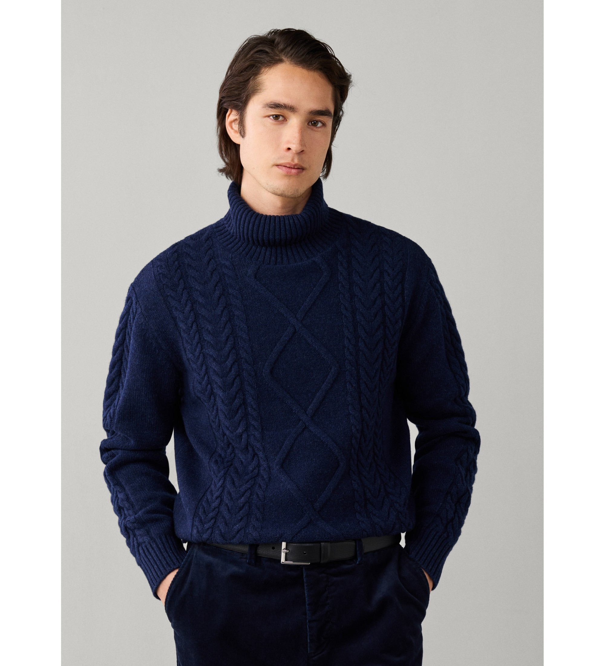 Hackett London für Herren. HM7000289 Pullover mit Rollkragen und Argyle-Muster, marineblau (M), Lässig, Wolle, Klassisch