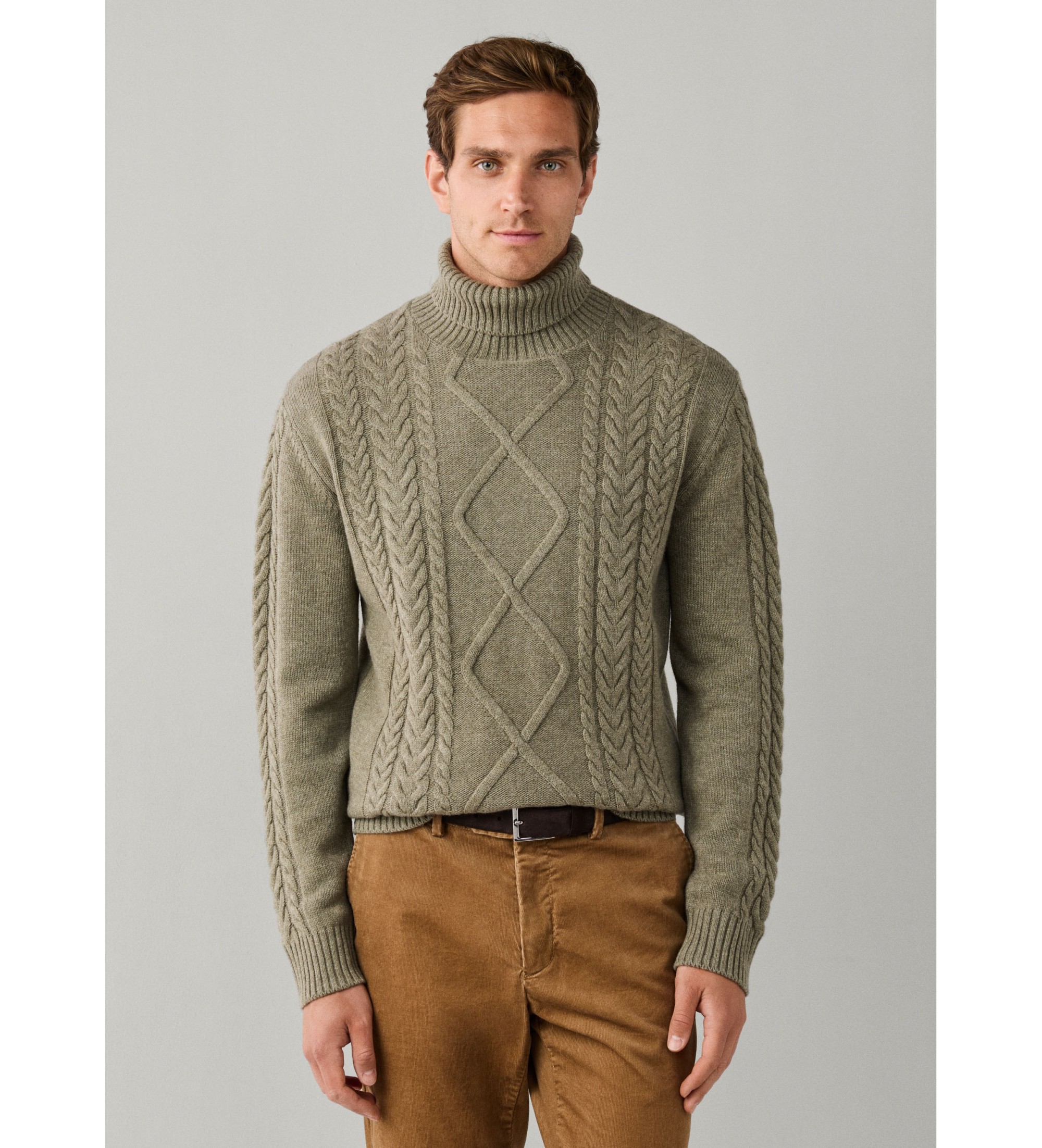 Hackett London für Herren. HM7000289 Rollkragenpullover mit Argyle-Muster in Olivgrün (L), Lässig, Wolle, Klassisch