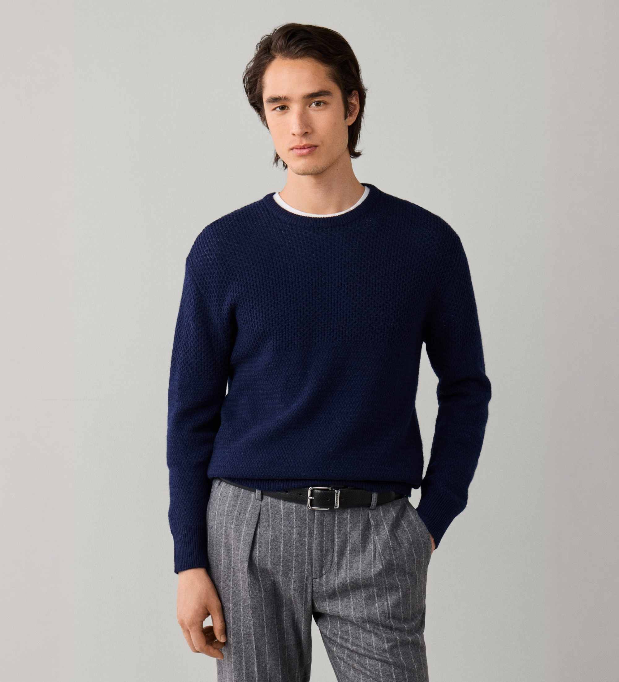 Hackett Londonvoor mannen. HM7000283 Marineblauwe Duo Stitch trui (XXL), Casual, Wol, Klassiek, Lange mouwen