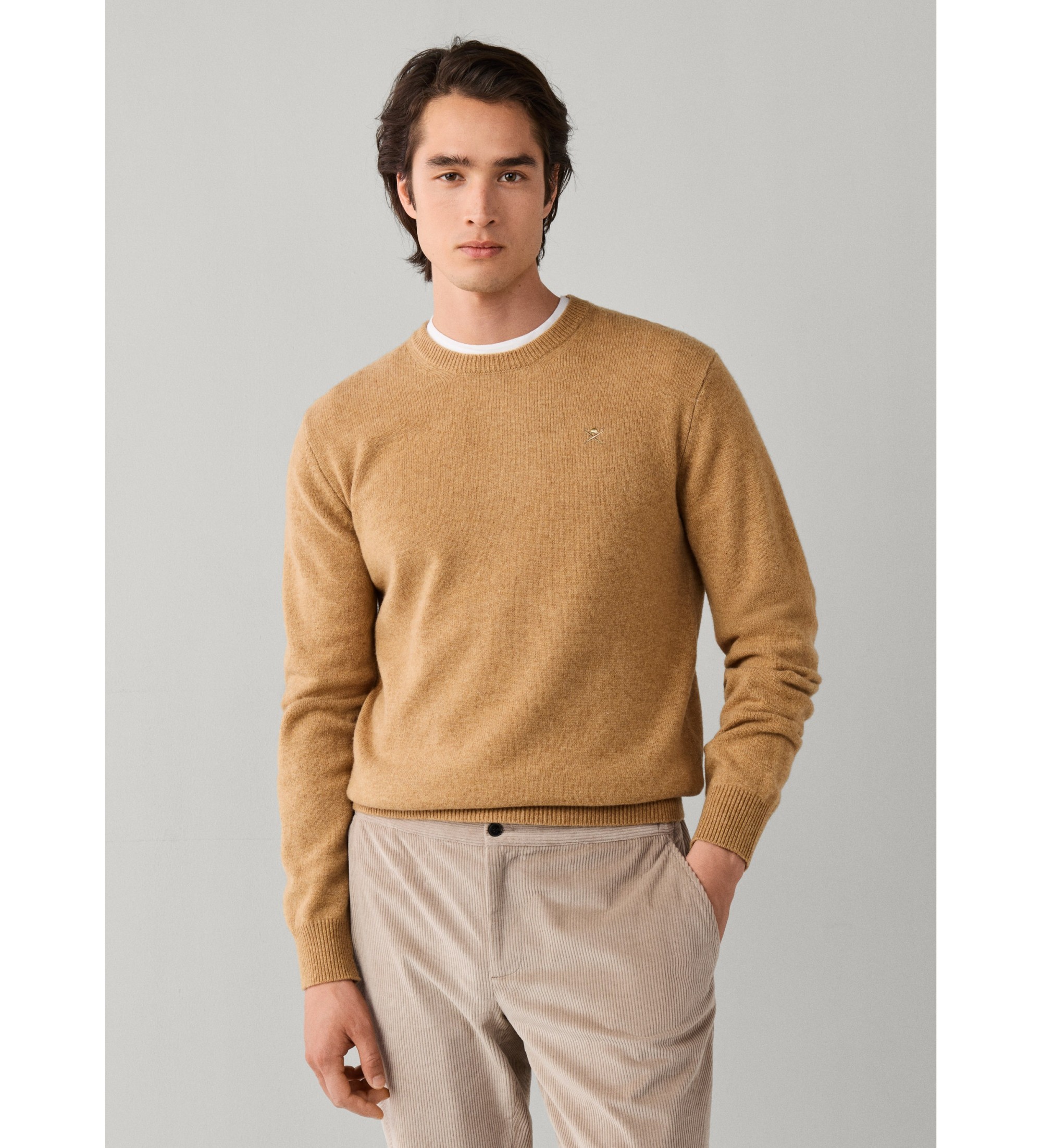 Hackett London für Herren. HM7000287 Lambswool-Pullover beige (L), Lässig, Wolle, Klassisch