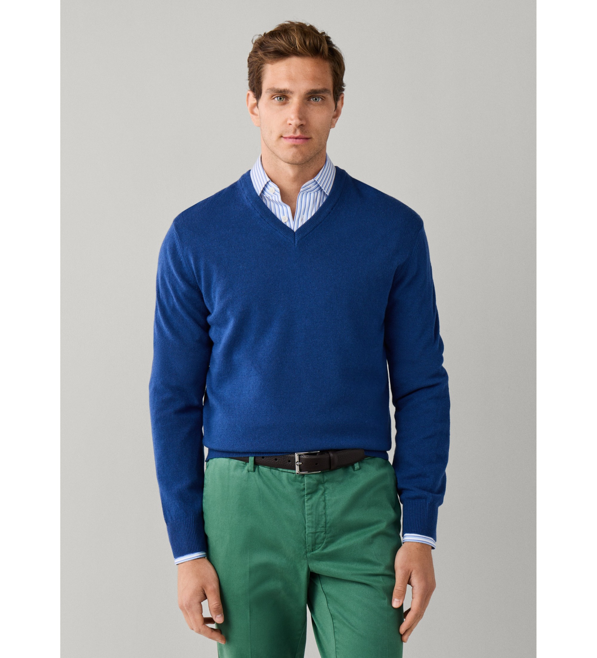 Hackett London für Herren. HM7000245 Pullover aus Merino-Cash-Mix, mittelblau (M), Lässig, Wolle, Klassisch, Langarm