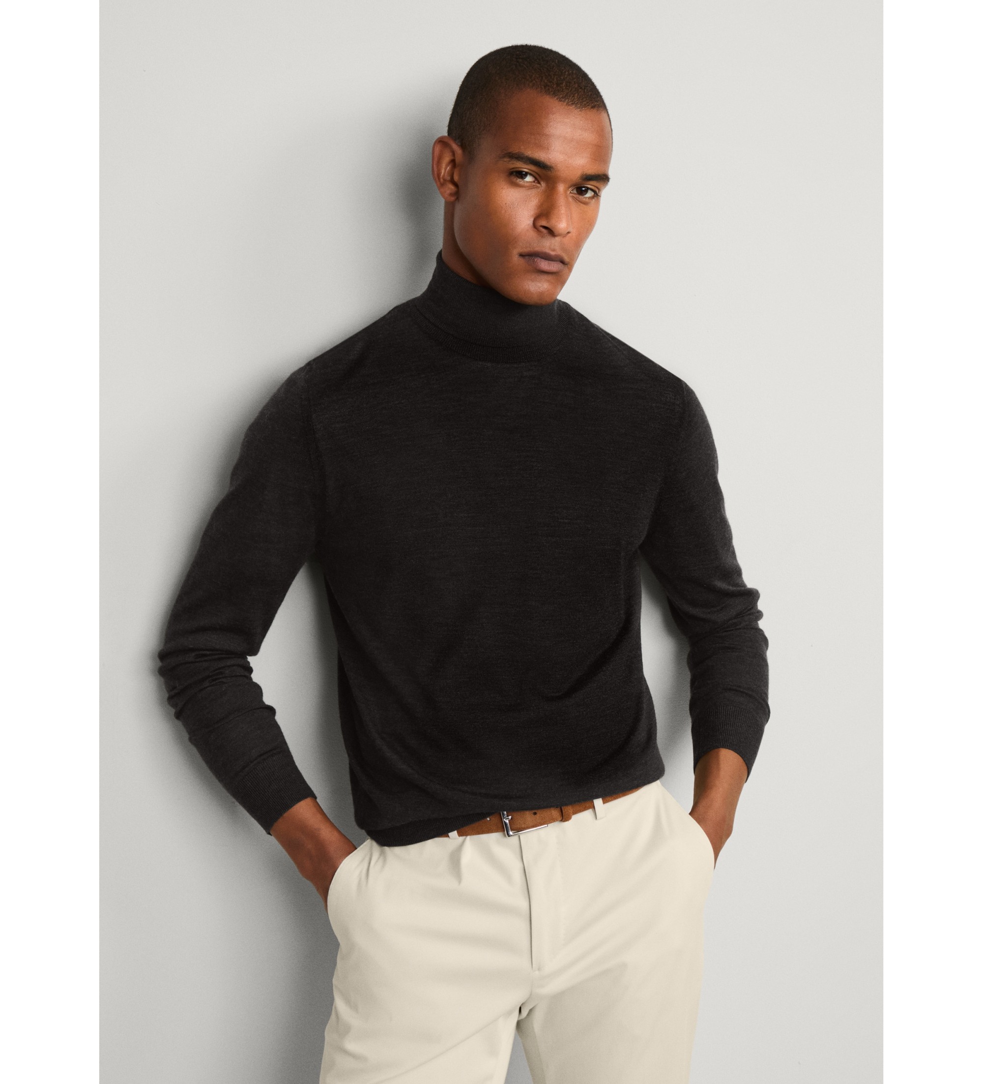 Hackett London für Herren. HM7000073 Pullover aus Merinoseide dunkelbraun (S), Lässig, Wolle