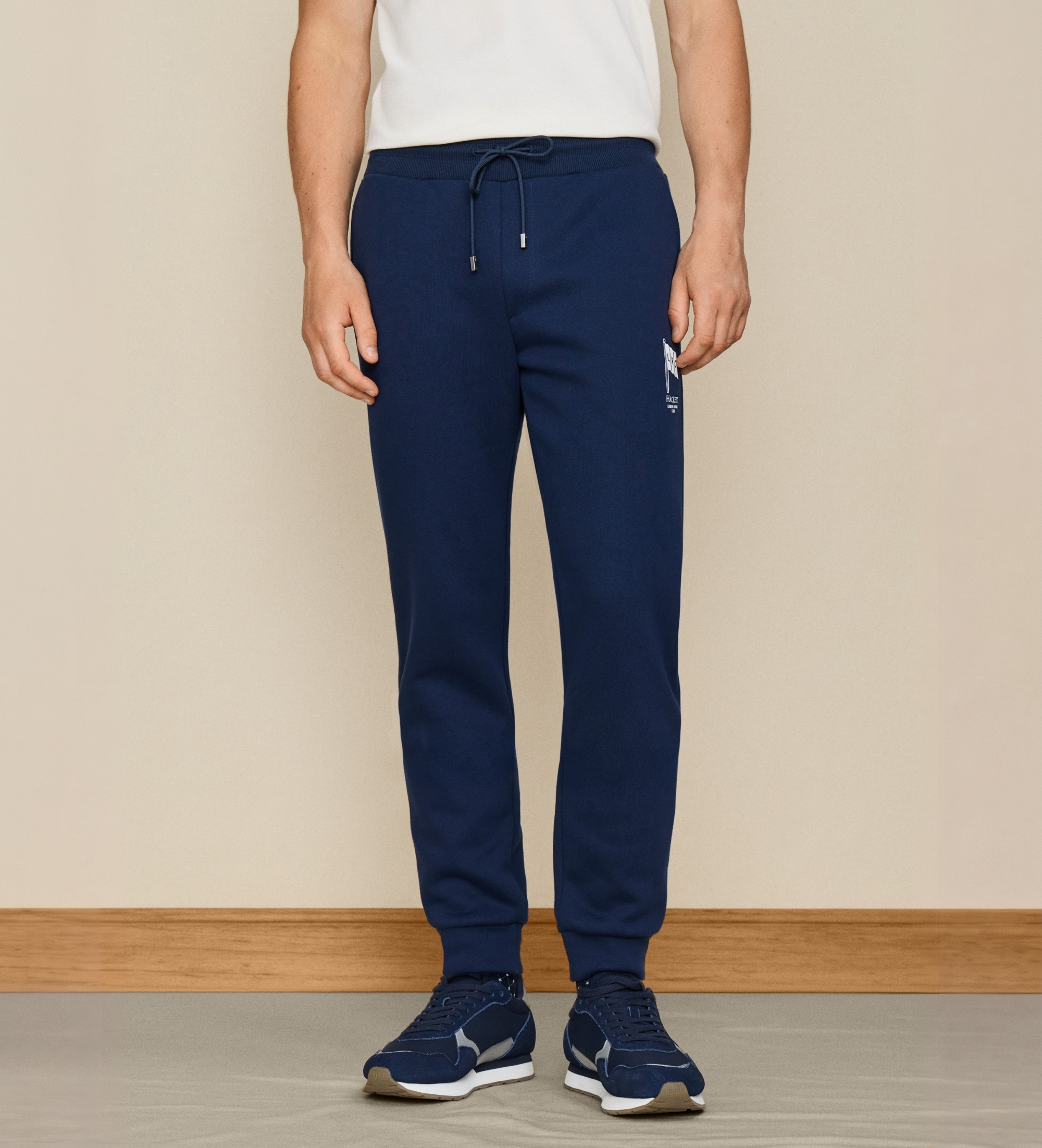 Hackett Londonvoor mannen. HM5800150 Marineblauwe joggingbroek met vlag (S), Casual, Katoen