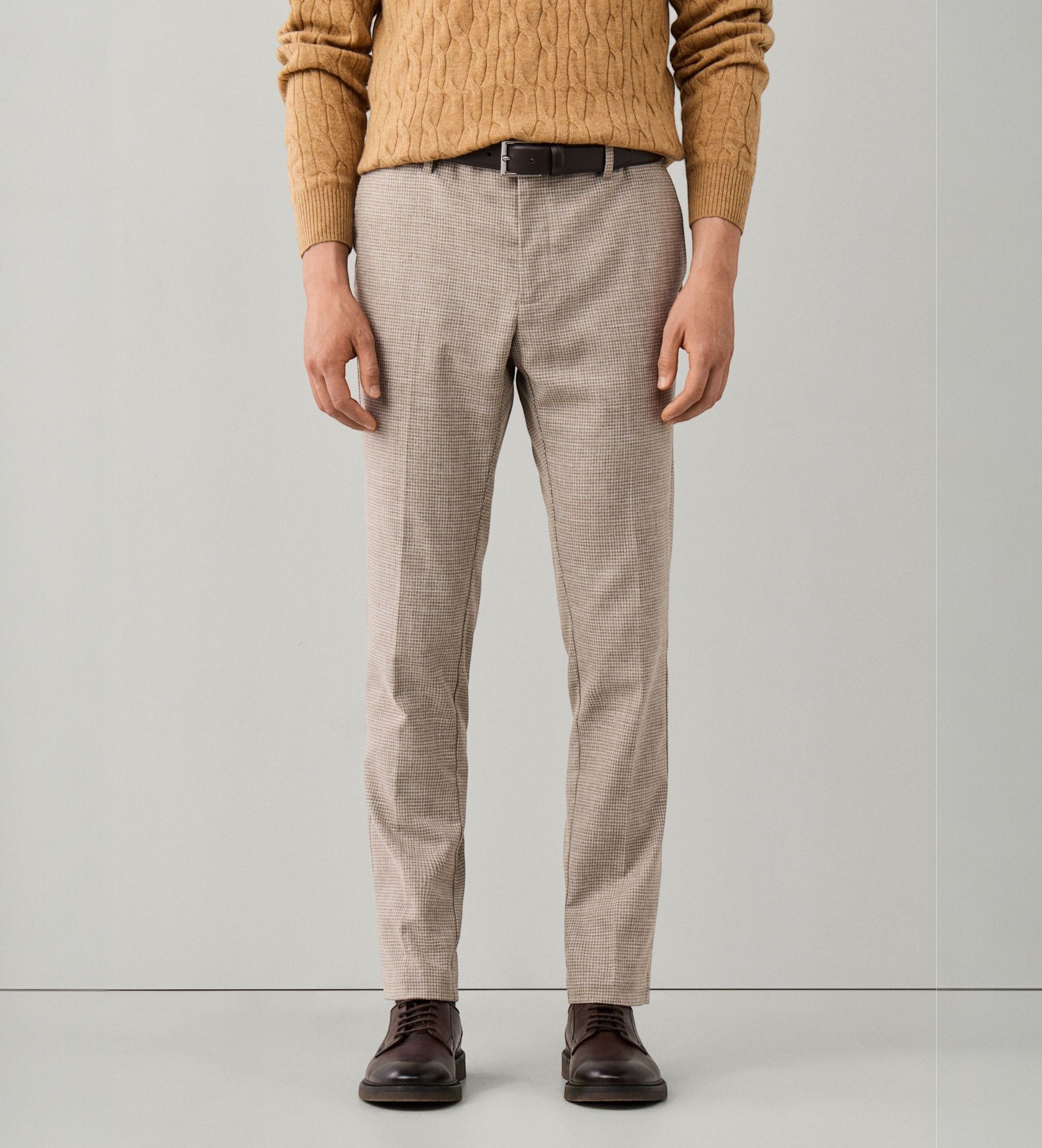 Hackett Londonvoor mannen. HM2100176 Yarn Dyed Ptooth broek beige (30/30), Casual, Katoen, Klassiek