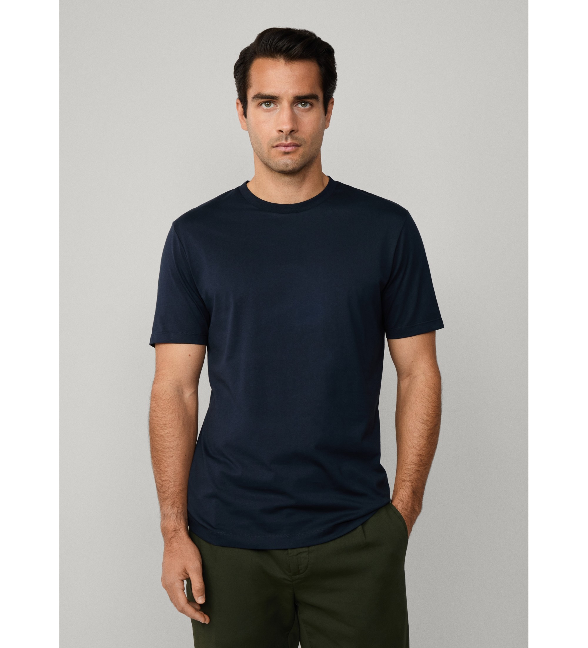 Hackett London für Herren. HM5000071 Marineblaues Pima-T-Shirt (L), Lässig, Baumwolle, Kurzarm