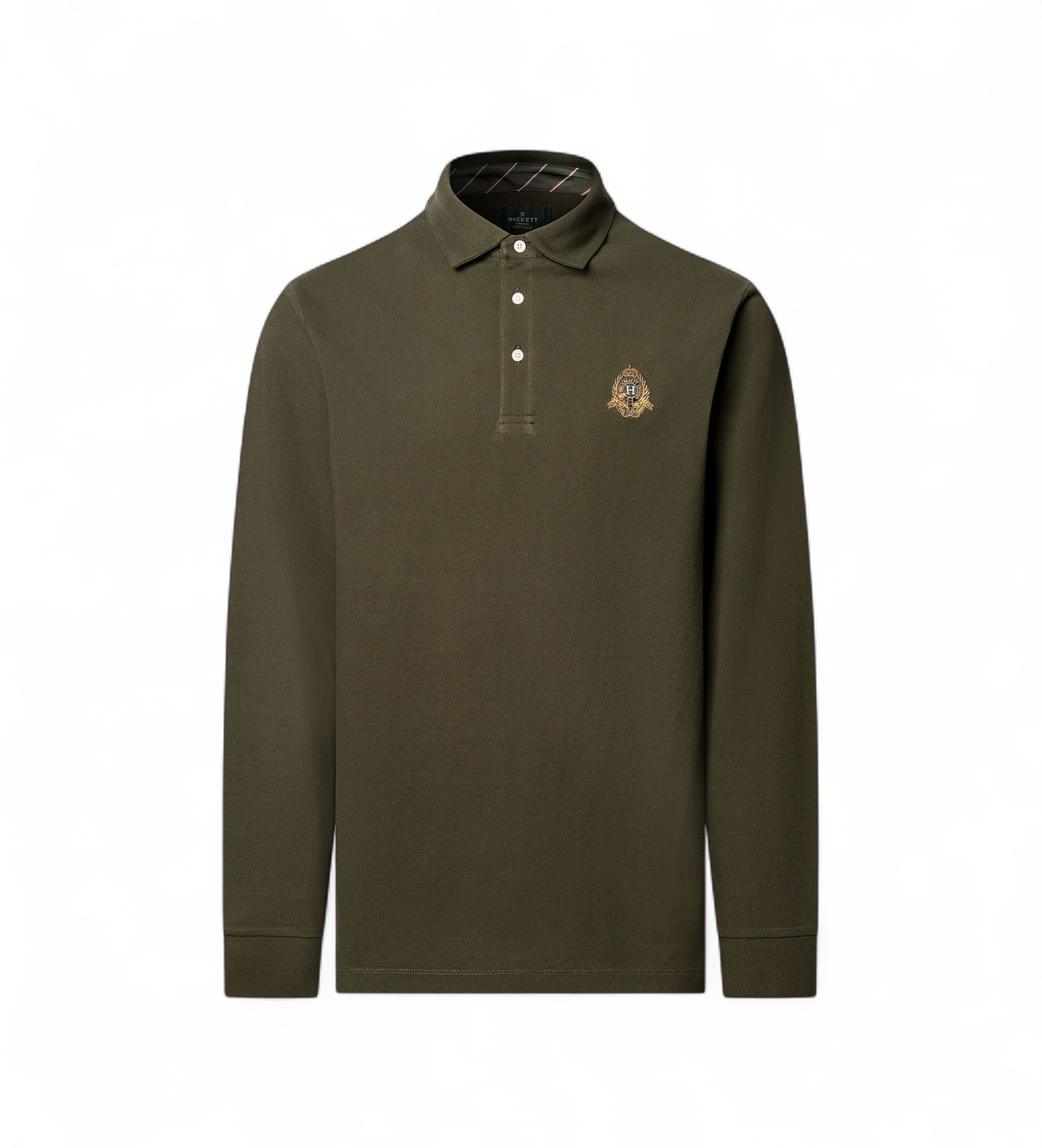 Hackett London für Herren. HM5500043 Grünes Crest-Poloshirt mit langen Ärmeln (S), Lässig, Baumwolle, Klassisch, Langarm