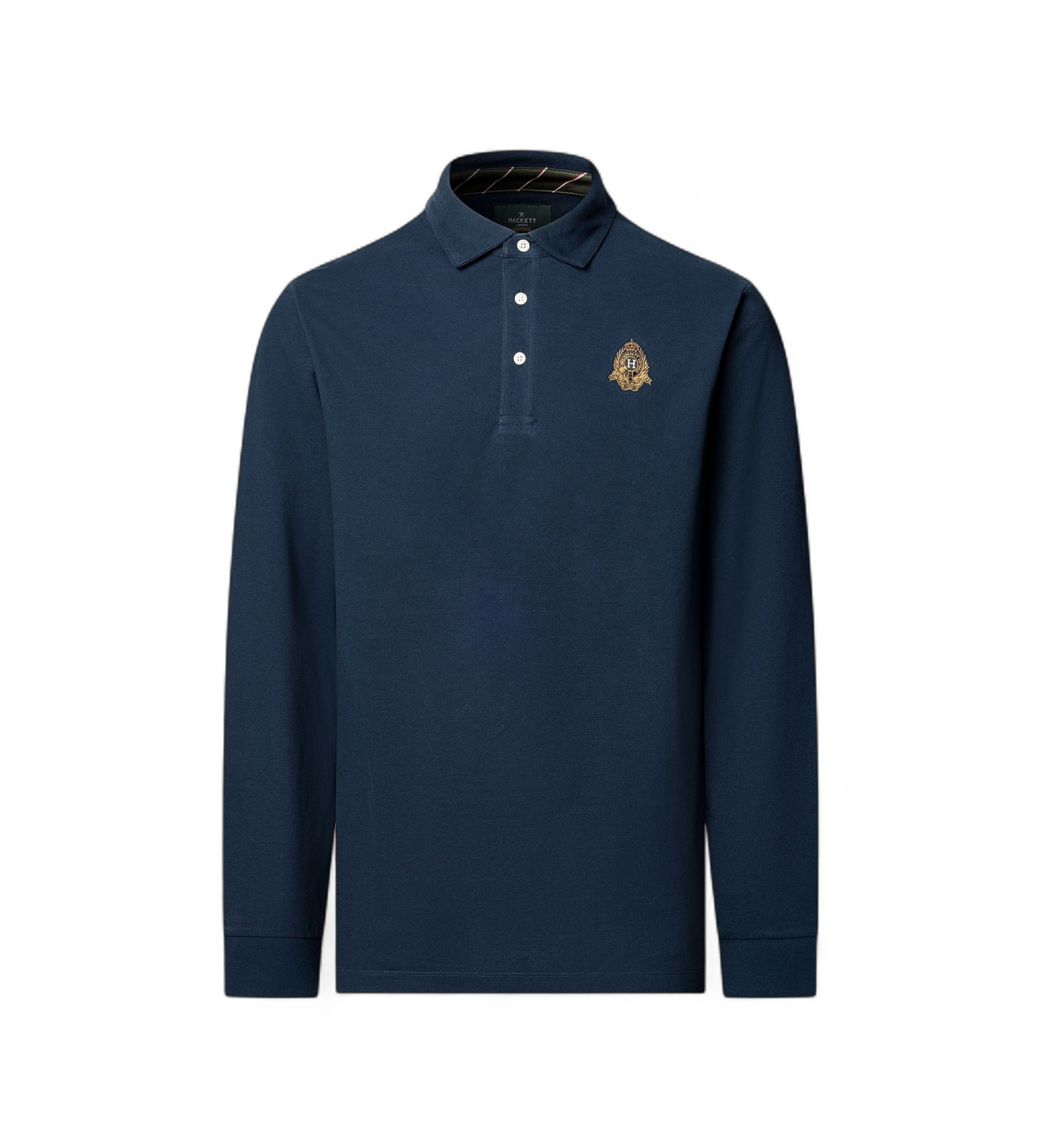 Hackett London für Herren. HM5500043 Langarm-Poloshirt Crest marineblau (XL), Lässig, Baumwolle, Klassisch