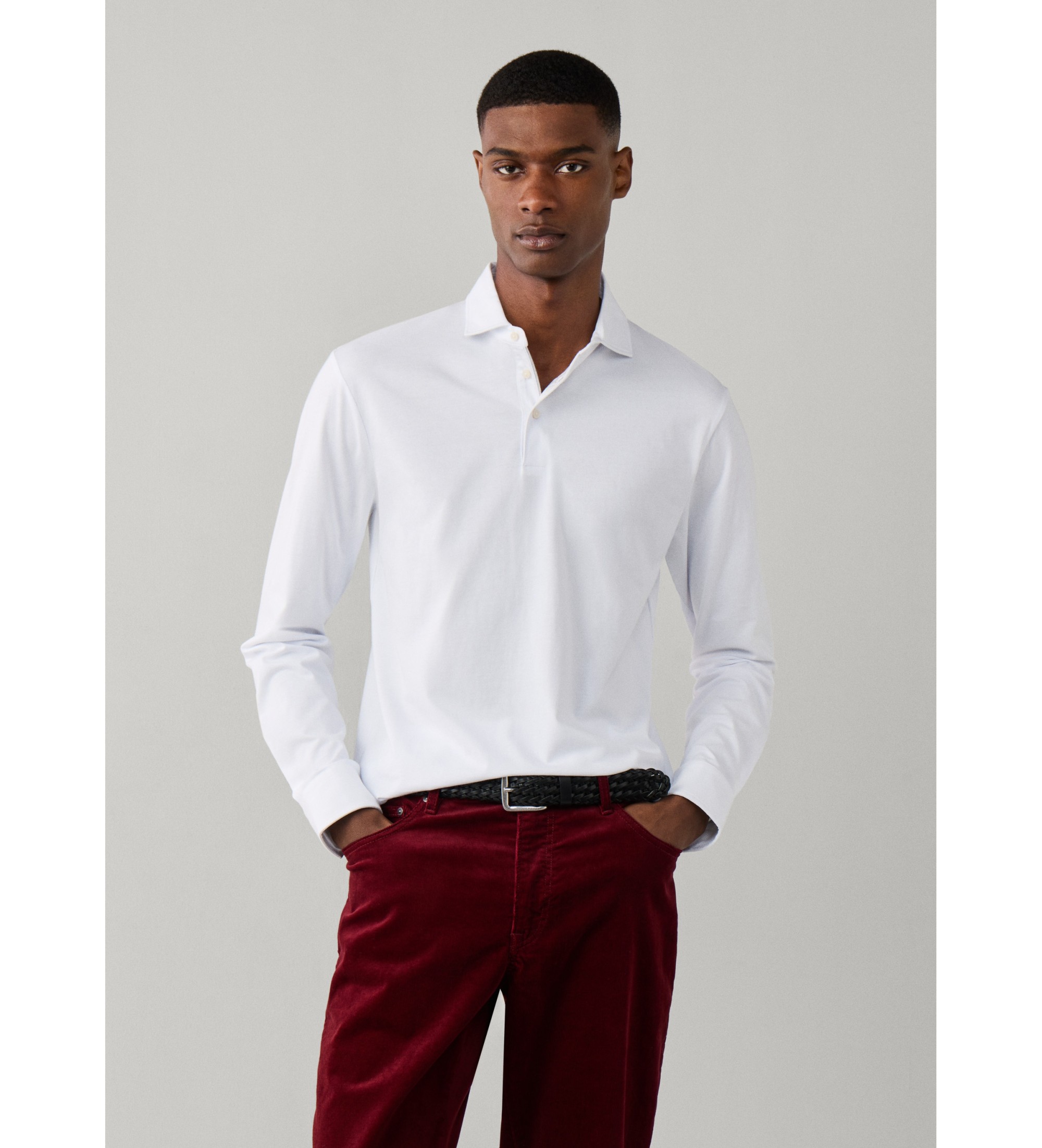 Hackett London für Herren. HM5500049 Weißes Pima-Poloshirt mit langen Ärmeln (M), Lässig, Baumwolle, Klassisch, Langarm