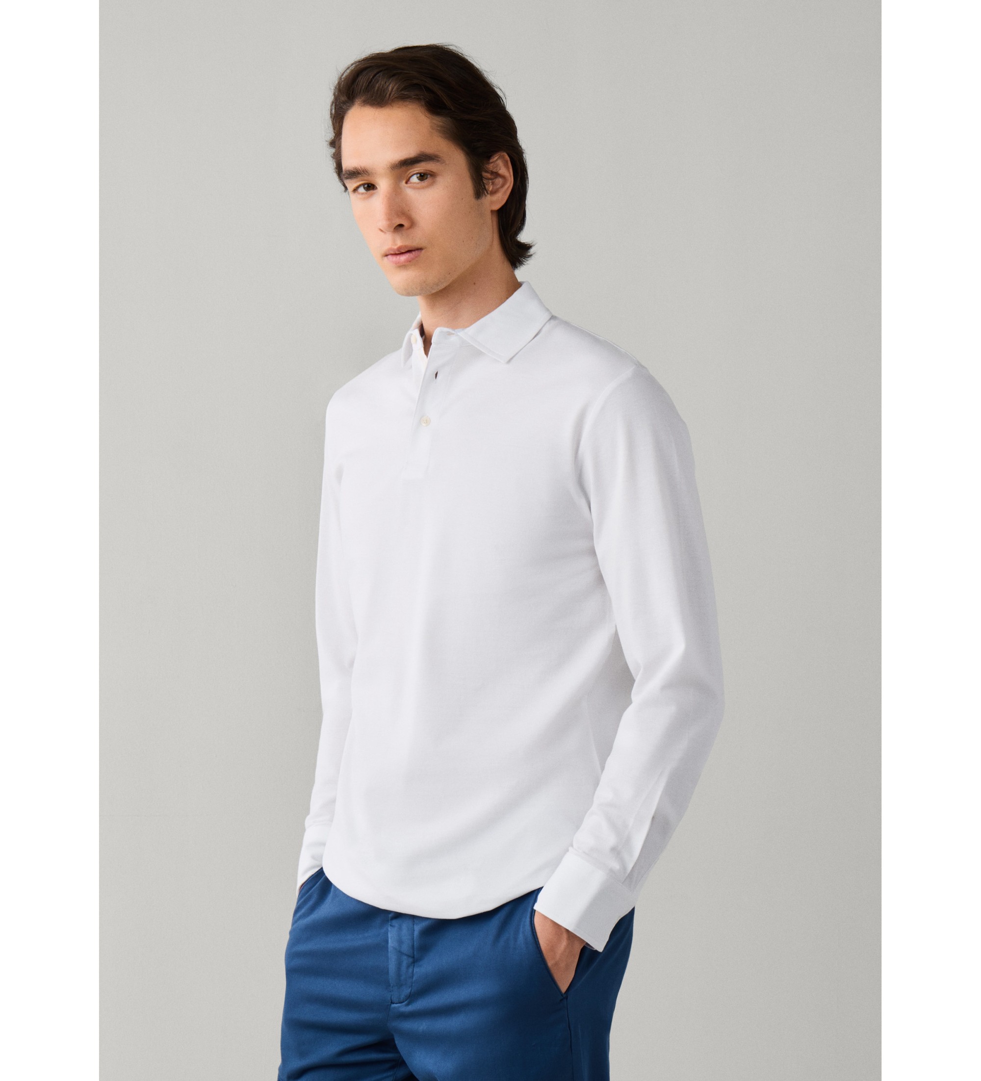 Hackett London für Herren. HM5500041 Langarm-Poloshirt Piqué klassische Passform weiß (L), Lässig, Baumwolle