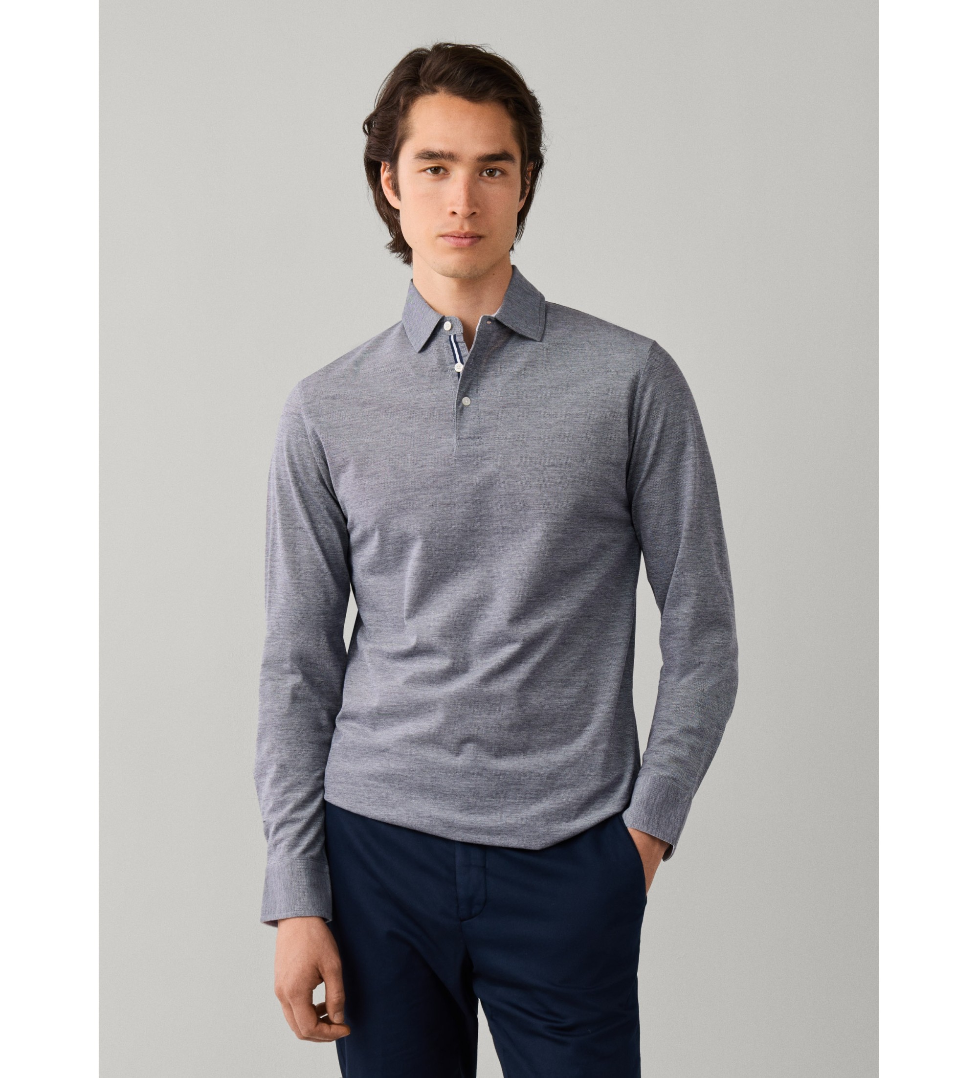 Hackett London für Herren. HM5500041 Langarm-Poloshirt Piqué klassische Passform grau (S), Lässig, Baumwolle