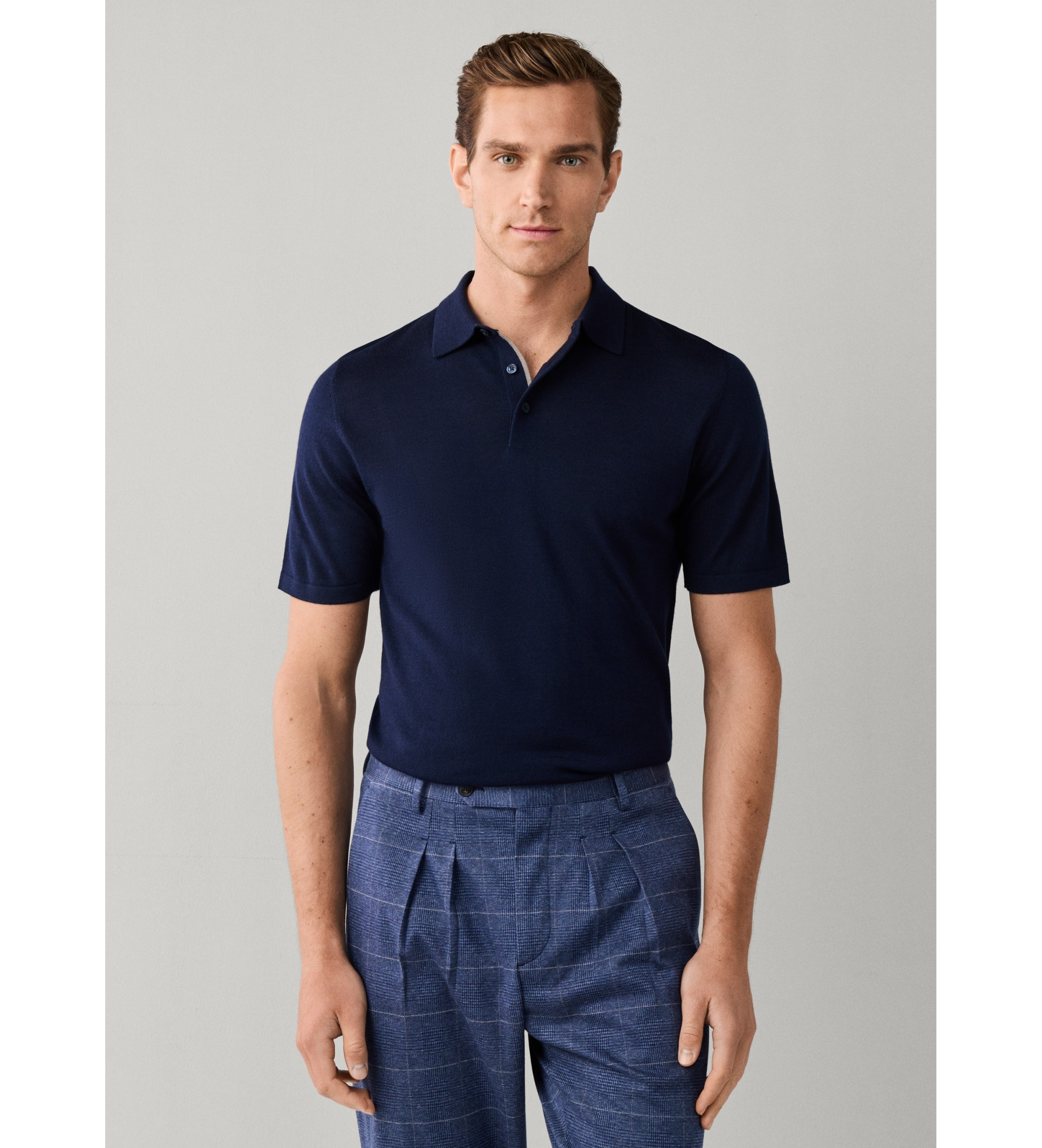Hackett London für Herren. HM7000207 Polo Mischung Merinowolle und Seide klassische Passform marineblau (M), Lässig, Kurzarm