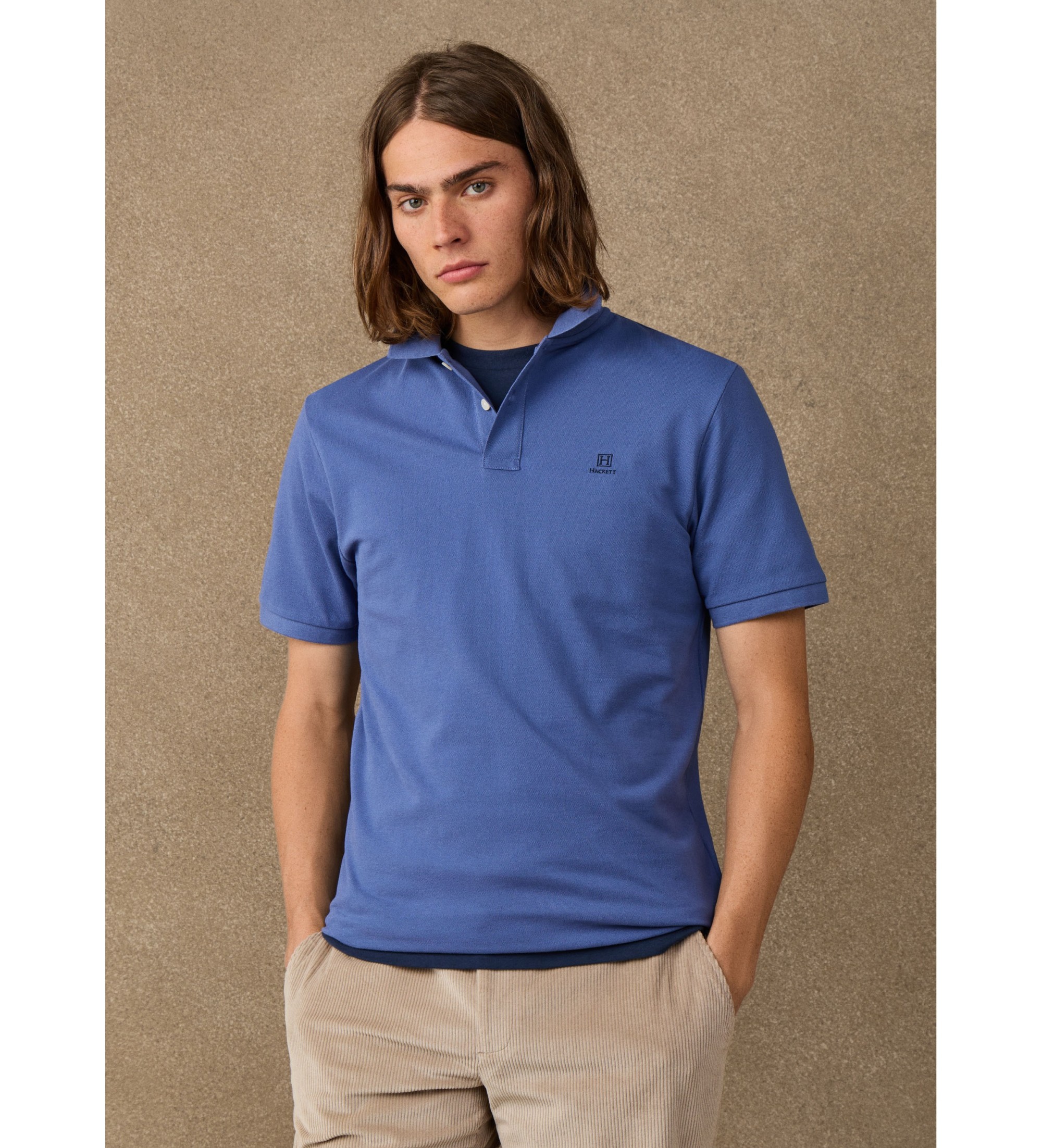 Hackett London für Herren. HM5600241 Polo Logo blau (L), Lässig, Baumwolle, Kurzarm