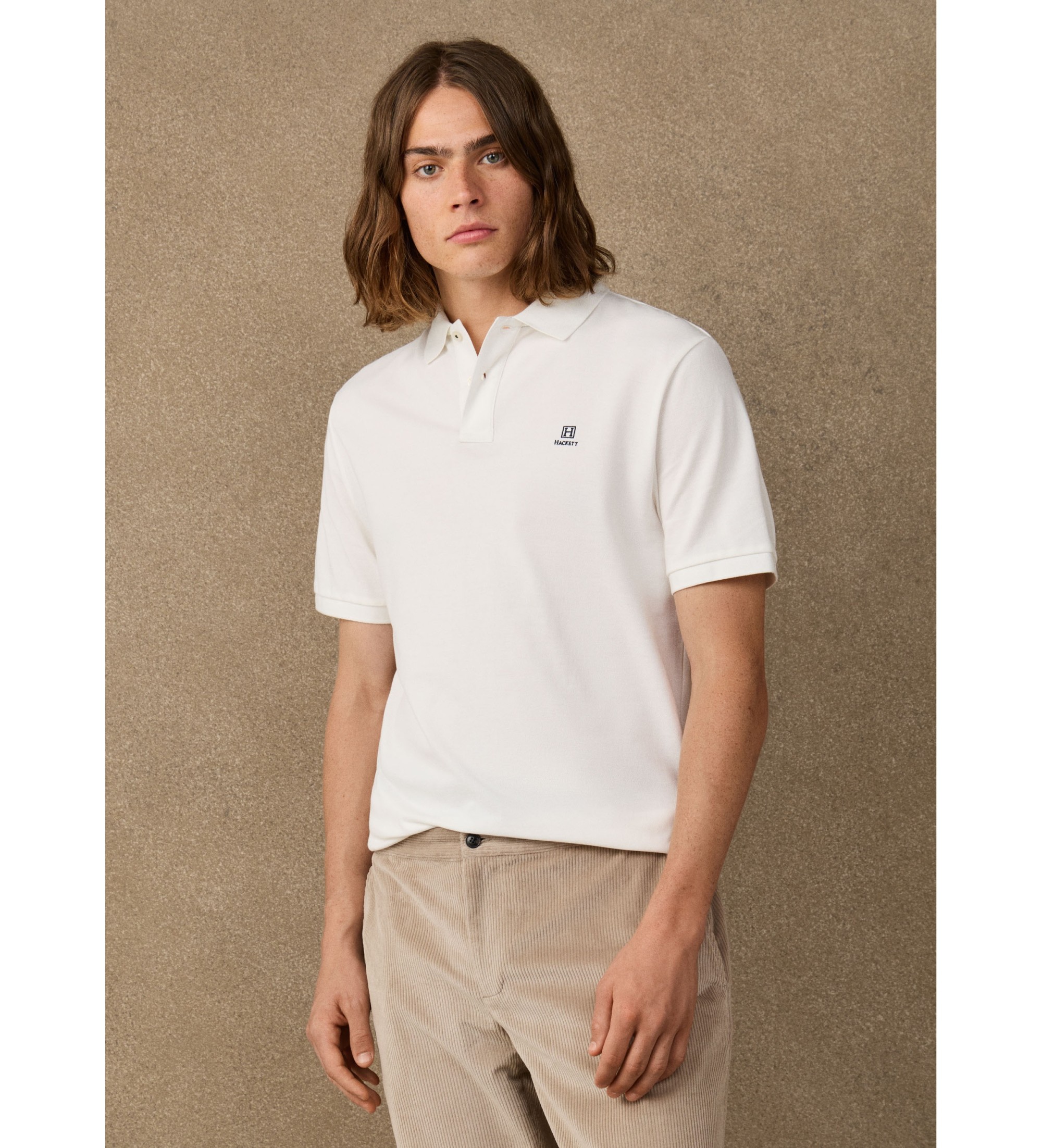 Hackett London für Herren. HM5600241 Polo Logo gebrochenes Weiß (M), Lässig, Baumwolle, Kurzarm