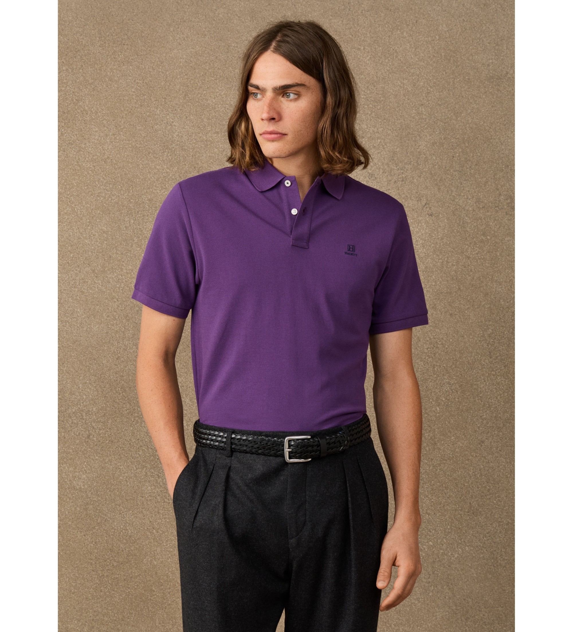 Hackett London für Herren. HM5600241 Polo Logo lila (M), Lässig, Flieder, Baumwolle, Kurzarm