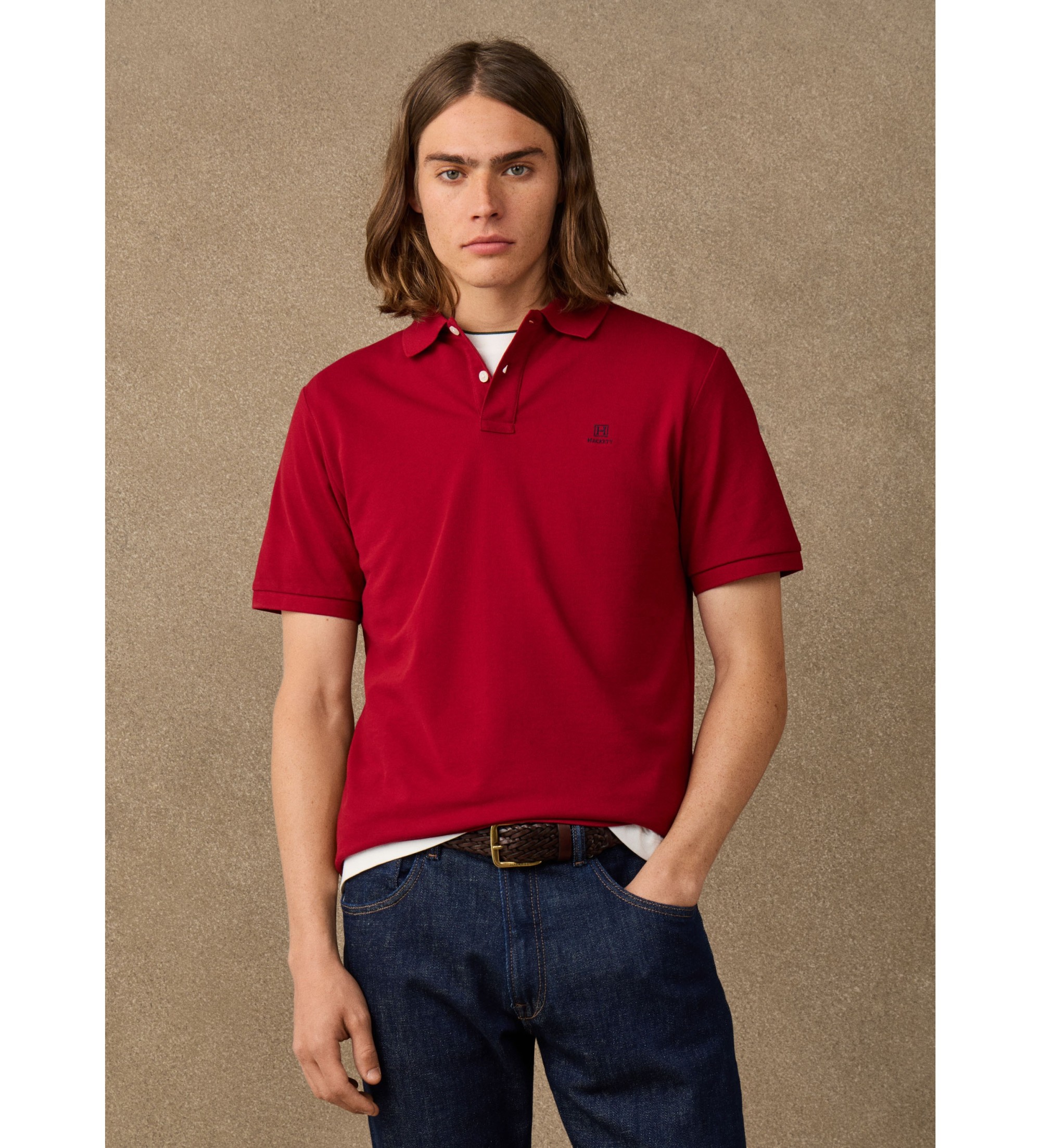 Hackett London für Herren. HM5600241 Polo Logo rot (L), Lässig, Baumwolle, Kurzarm