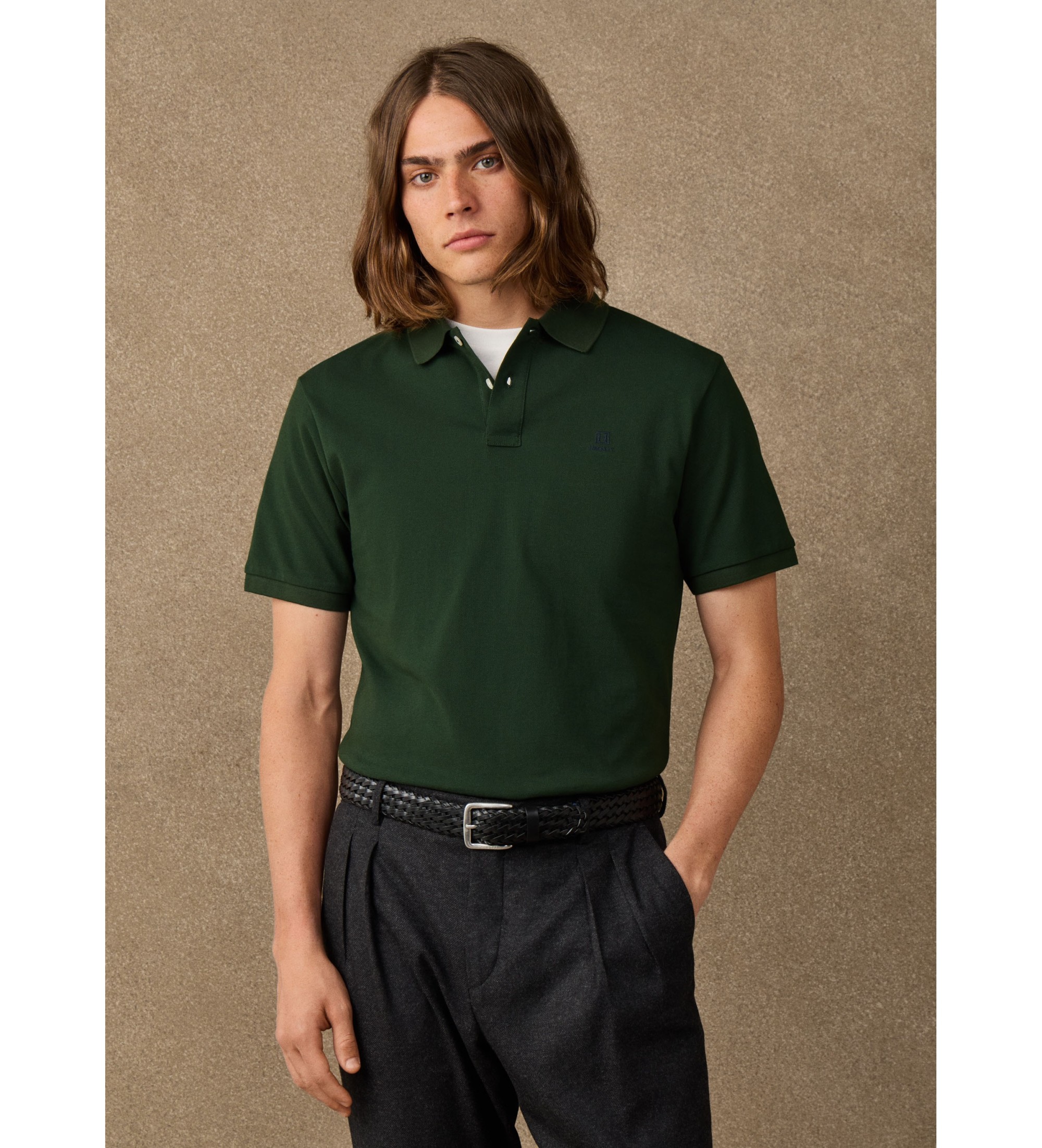 Hackett London für Herren. HM5600241 Polo Logo grün (M), Lässig, Baumwolle, Kurzarm