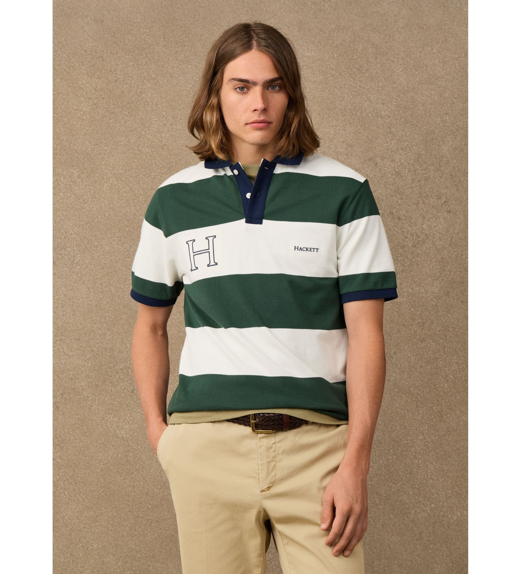 Hackett London für Herren. HM5600237 Polo H Combi grün (L), Lässig, Baumwolle, Kurzarm