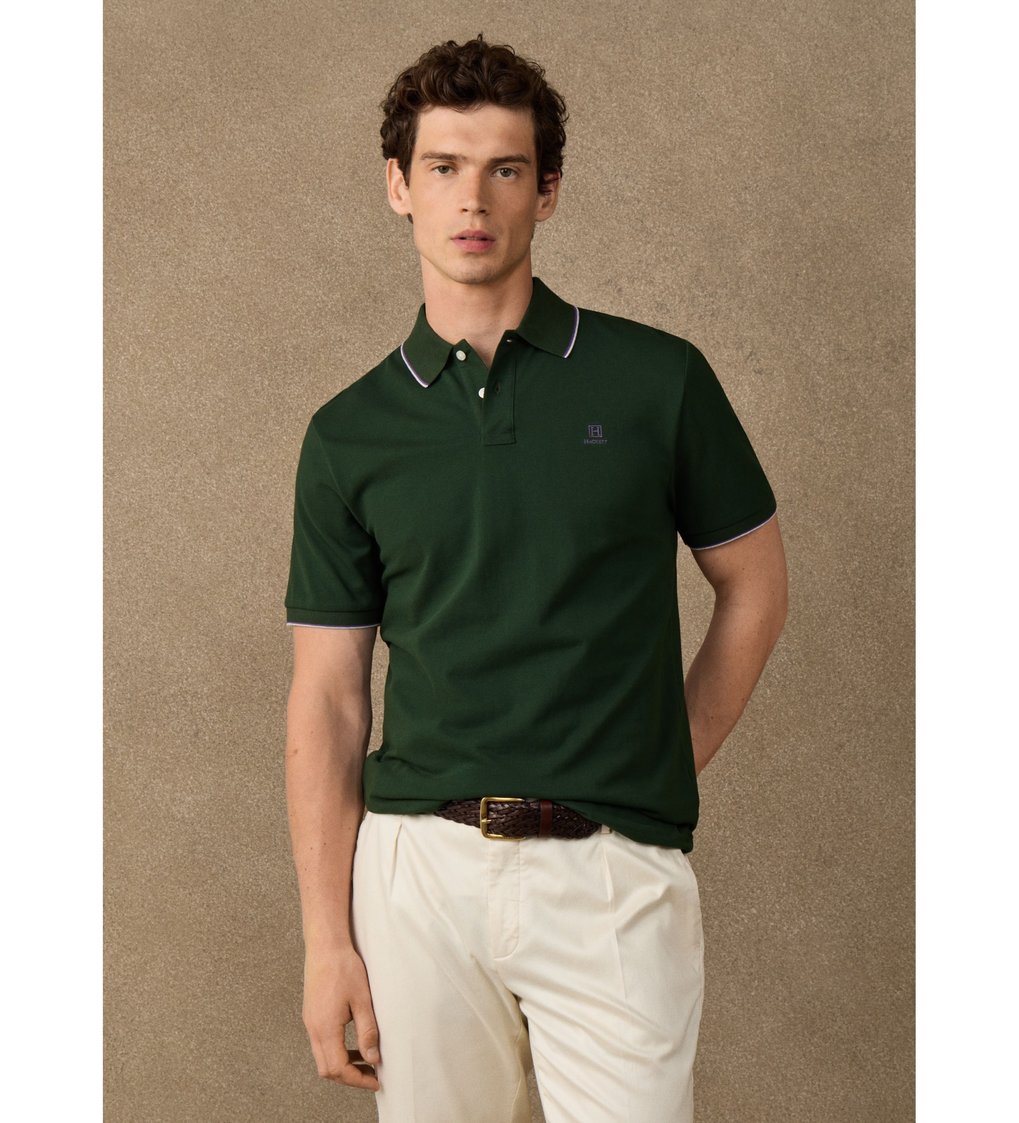 Hackett London für Herren. HM5600235 Grünes Tipped-Polo (XXL), Lässig, Baumwolle, Kurzarm