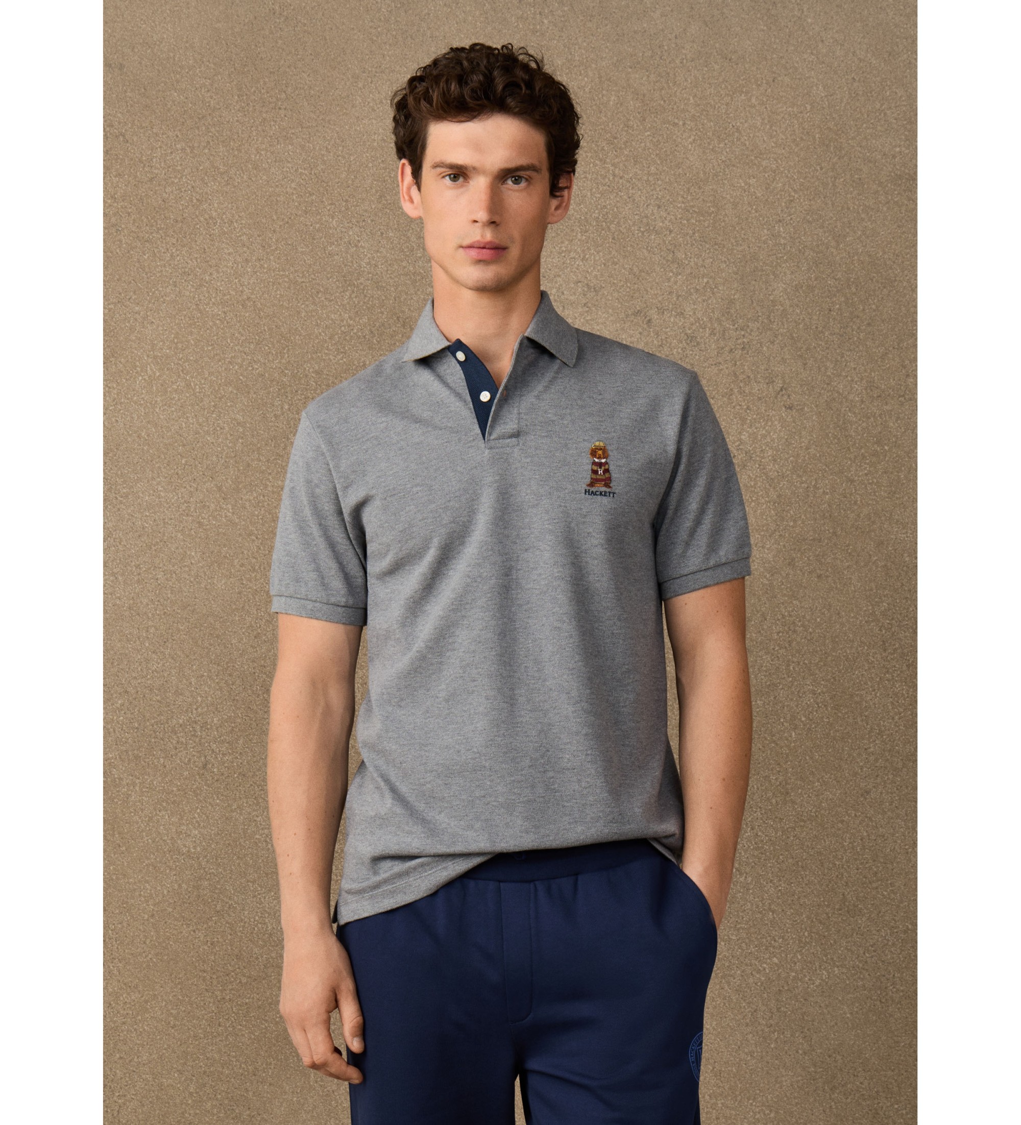 Hackett London für Herren. HM5600238 Poloshirt Harry grau (M), Lässig, Baumwolle, Kurzarm