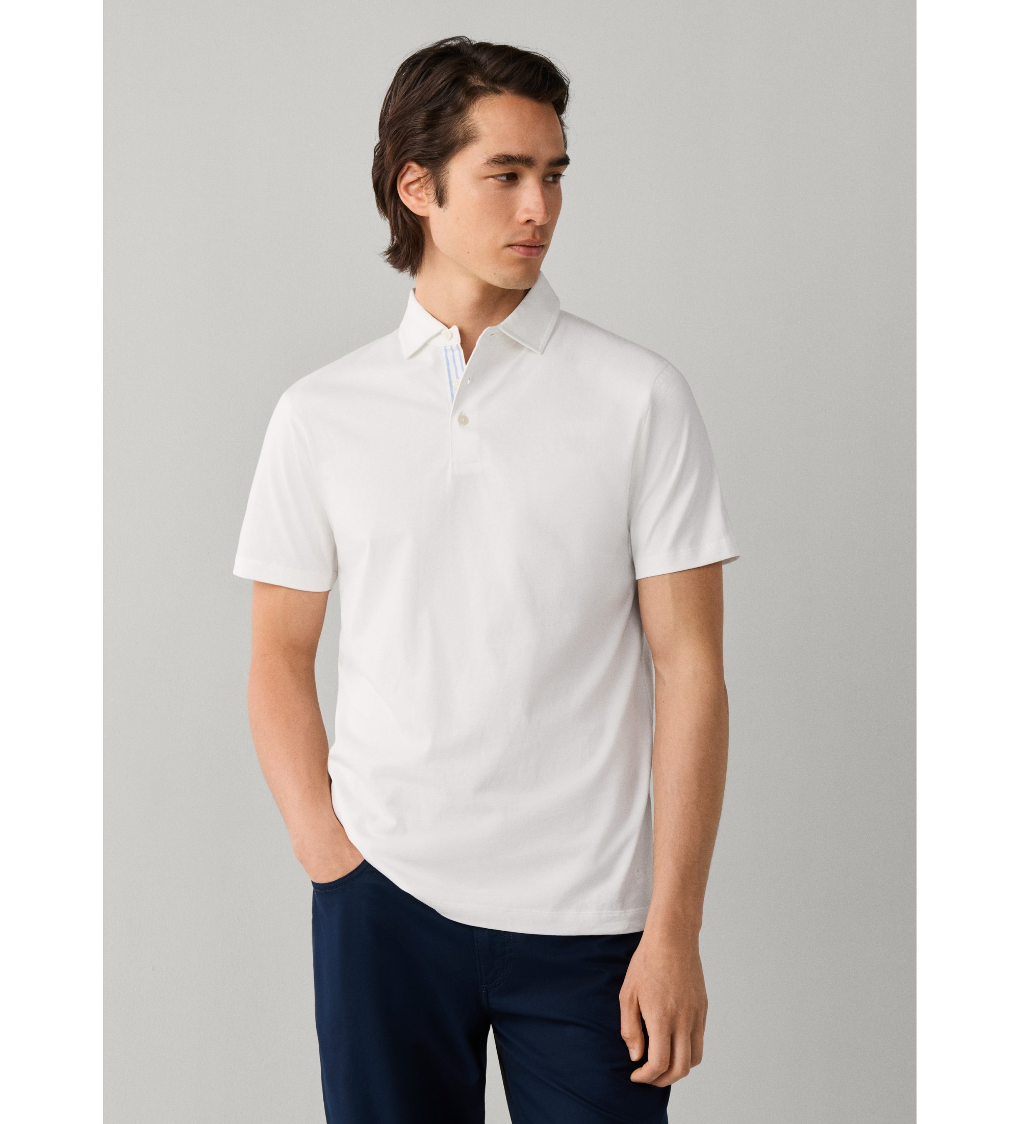 Hackett London für Herren. HM5600197 Poloshirt Jersey Kurzarm klassische Passform gebrochenes Weiß (L), Lässig, Baumwolle