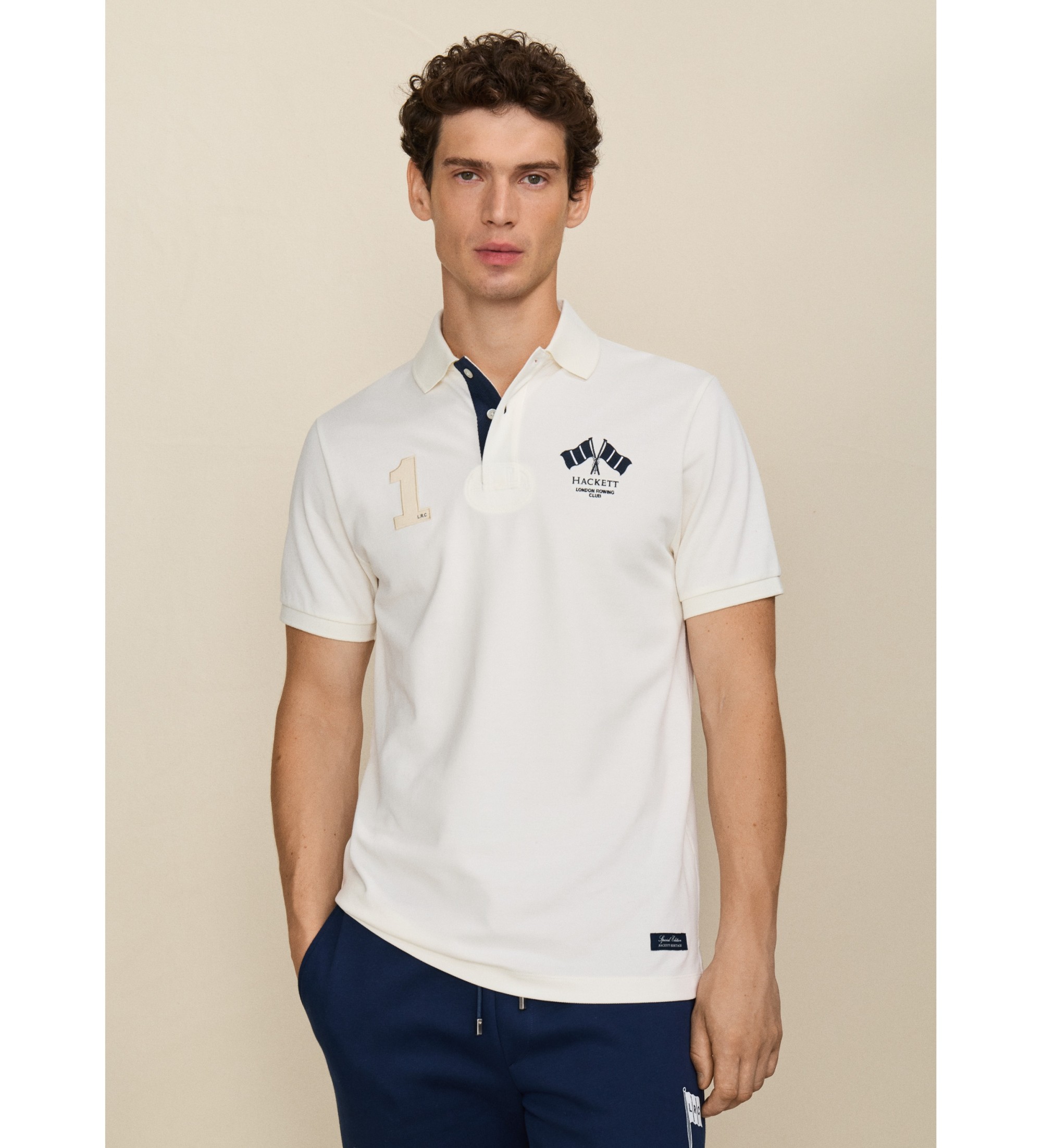 Hackett London für Herren. HM5600229 Weiß gebrochene Polo-Flagge (M), Lässig, Baumwolle, Kurzarm