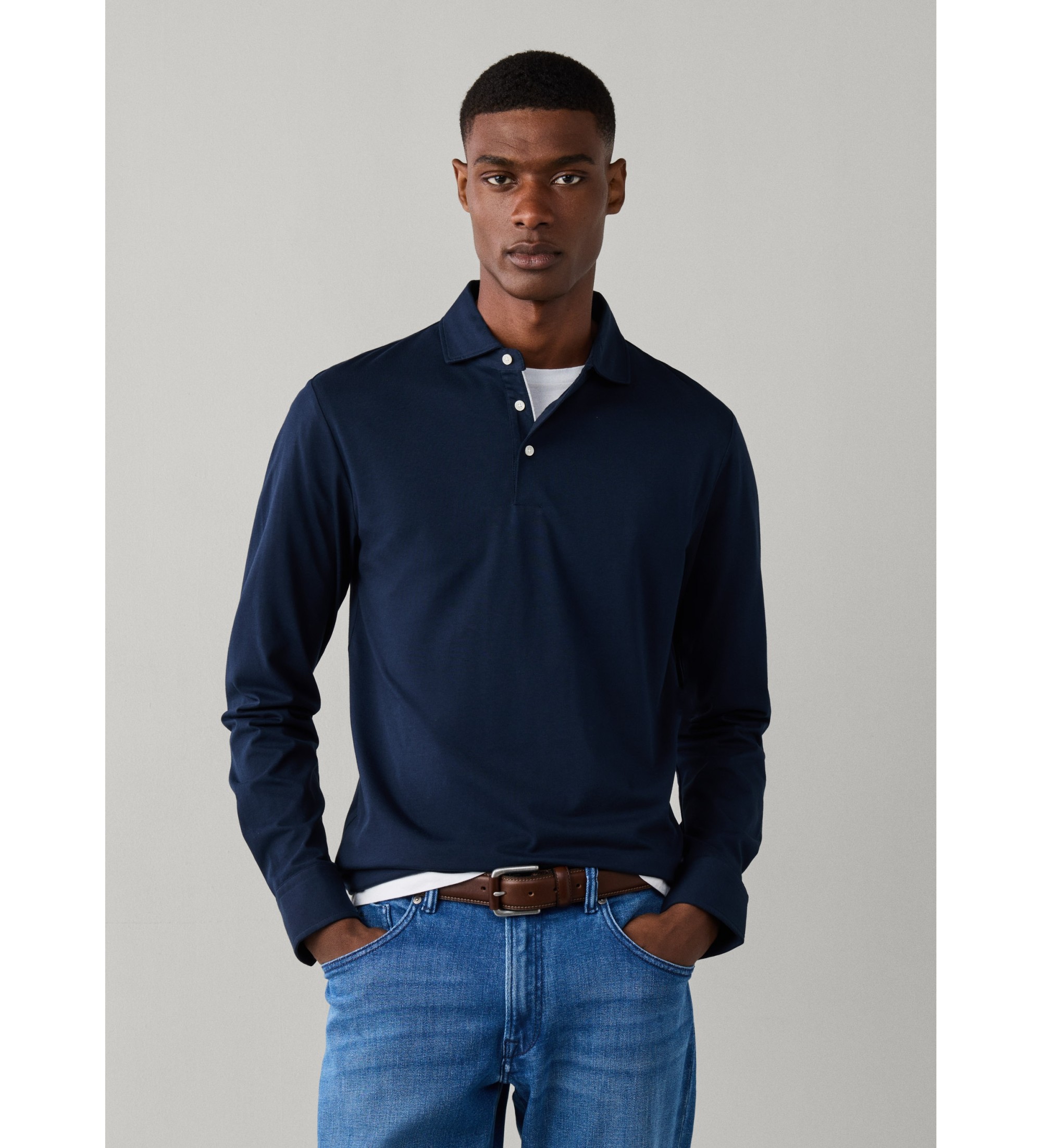 Hackett London für Herren. HM5500049 Langarm-Poloshirt Pima Marineblau (M), Lässig, Baumwolle, Klassisch