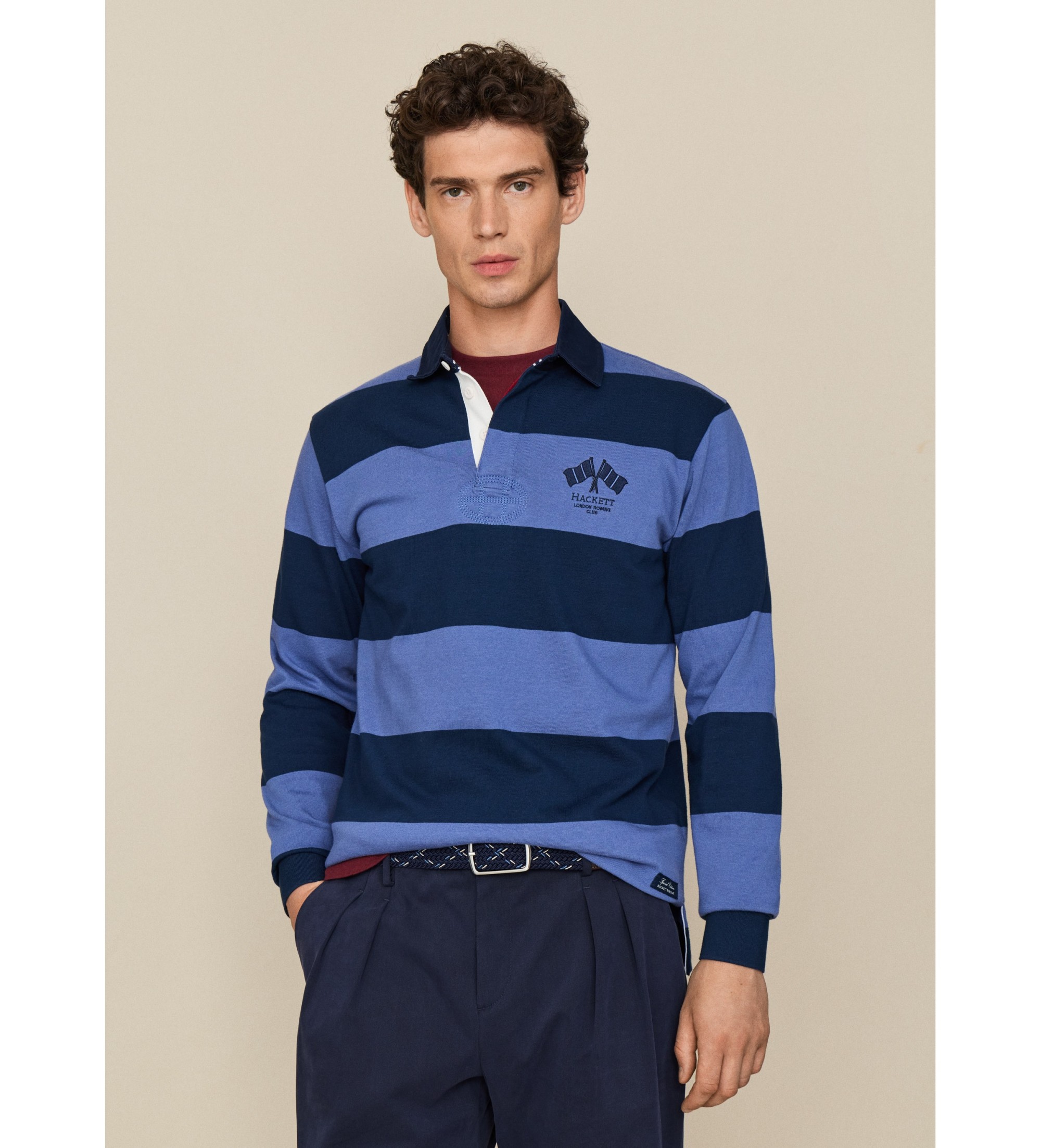 Hackett London für Herren. HM5700027 Rugby-Polohemd Lrc Bk Patch, blau (XL), Lässig, Baumwolle, Langarm