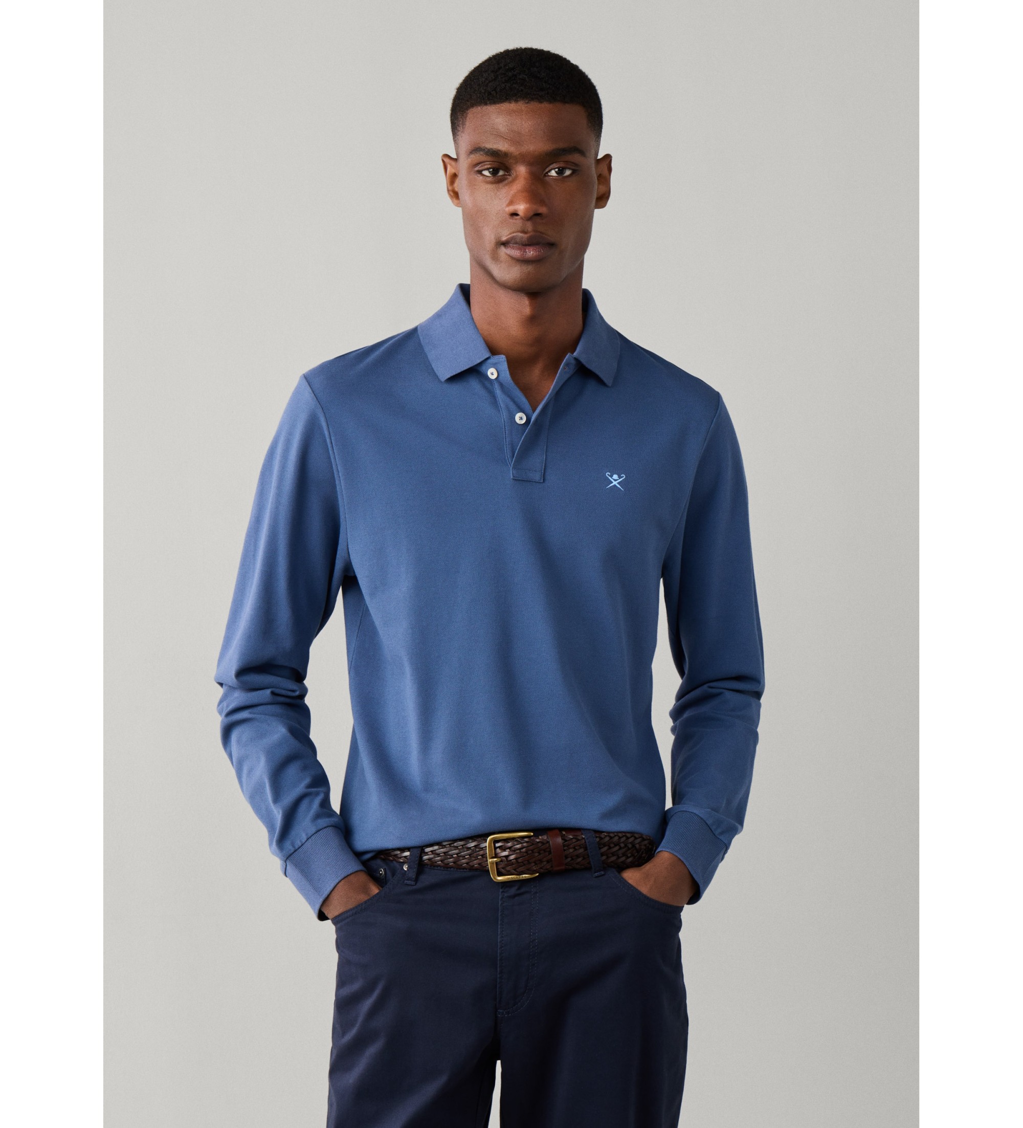 Hackett London für Herren. HM5500048 Long-sleeve slim fit logo polo shirt in blue (S), Blau, Lässig, Baumwolle, Klassisch, Langarm