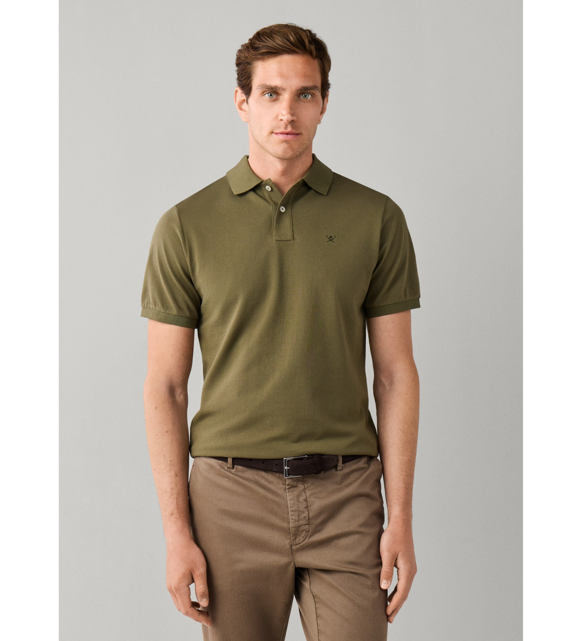 Hackett London für Herren. HM5600234 Polo Slim Fit Logo olivgrün (M), Lässig, Baumwolle, Kurzarm