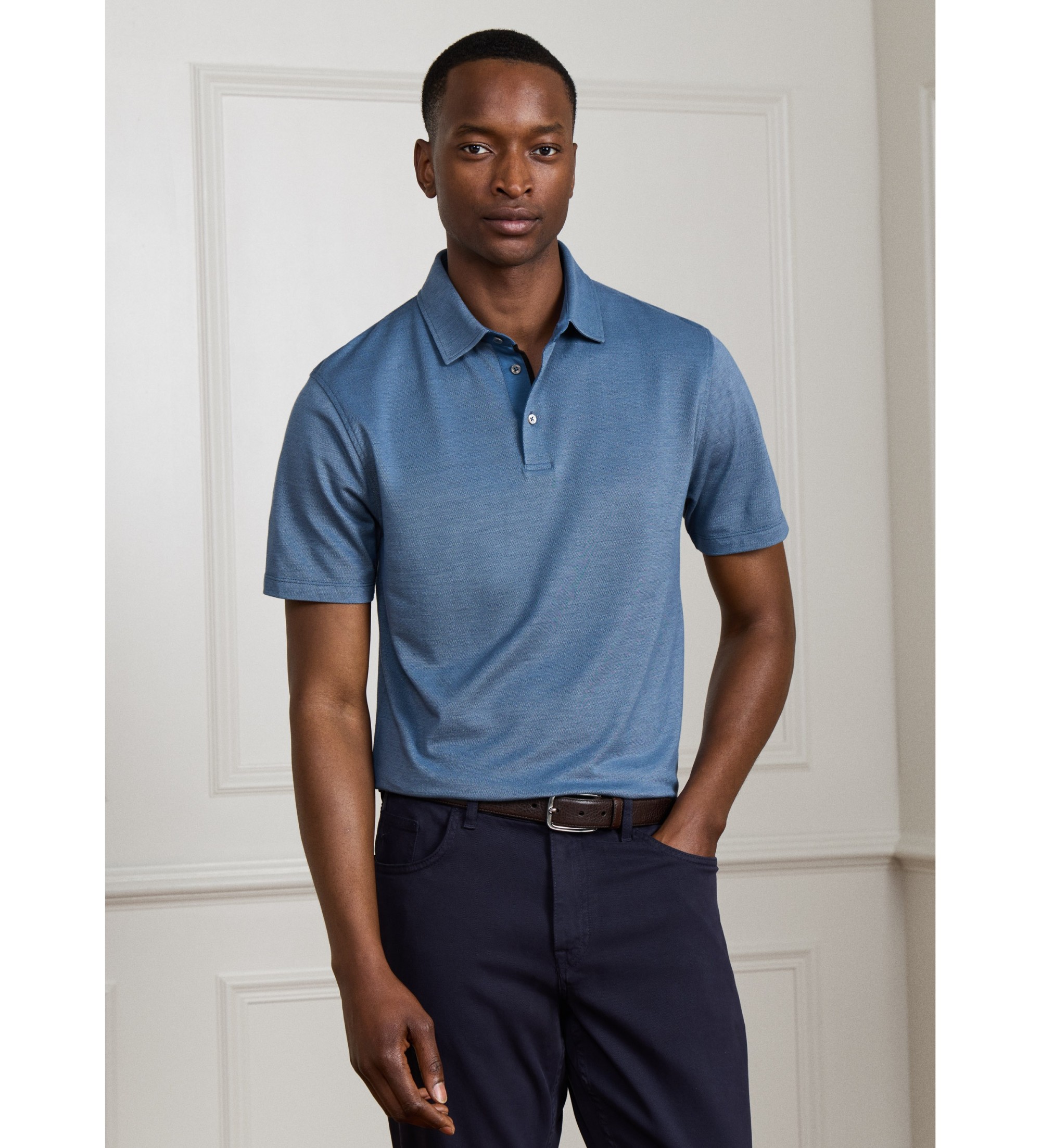 Hackett London für Herren. HM5600180 Polo Silk Pique blau (M), Lässig, Baumwolle, Klassisch, Kurzarm