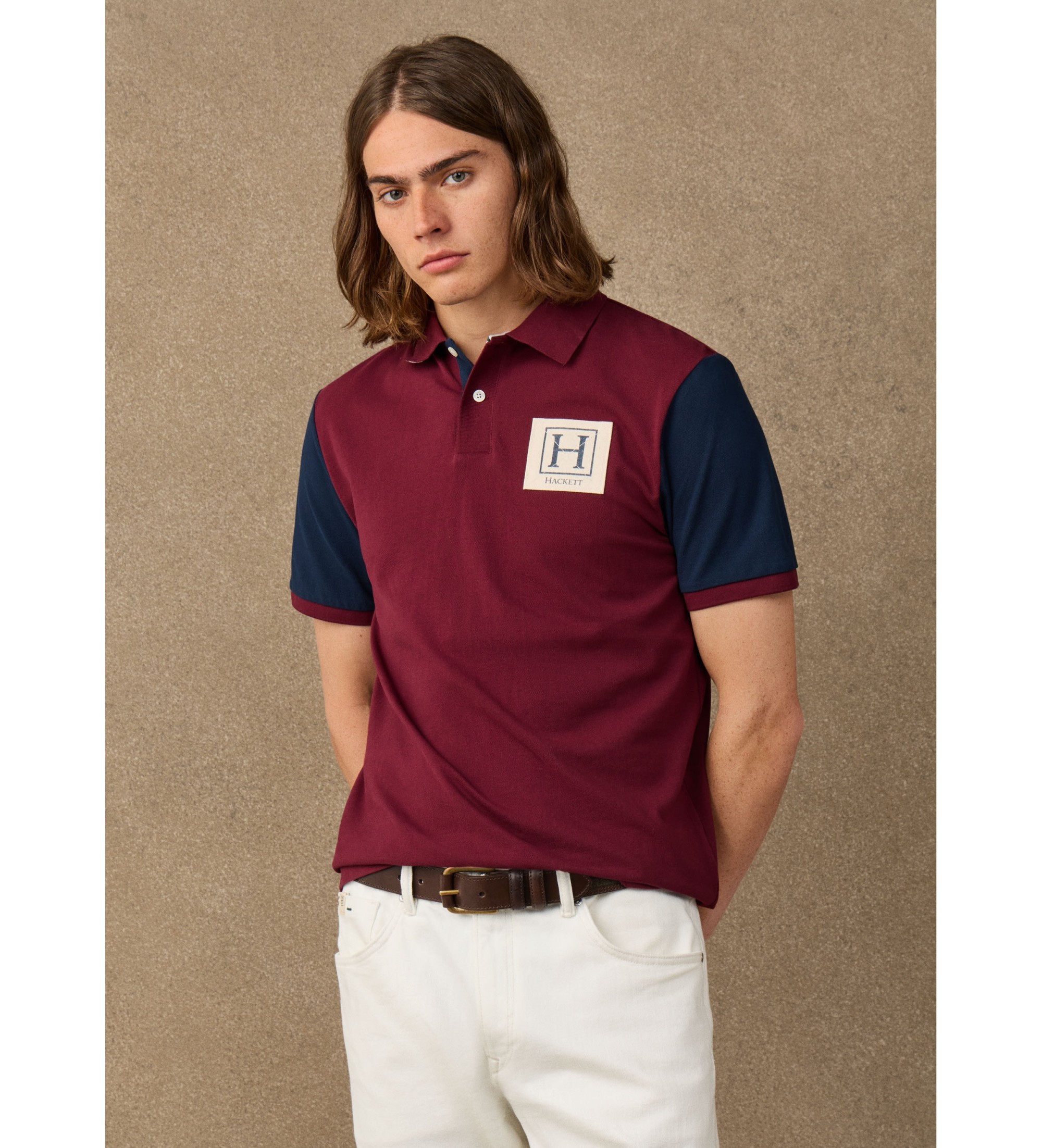 Hackett London für Herren. HM5600225 Polo Multi Burgund (L), Lässig, Baumwolle, Kurzarm, Bordeaux