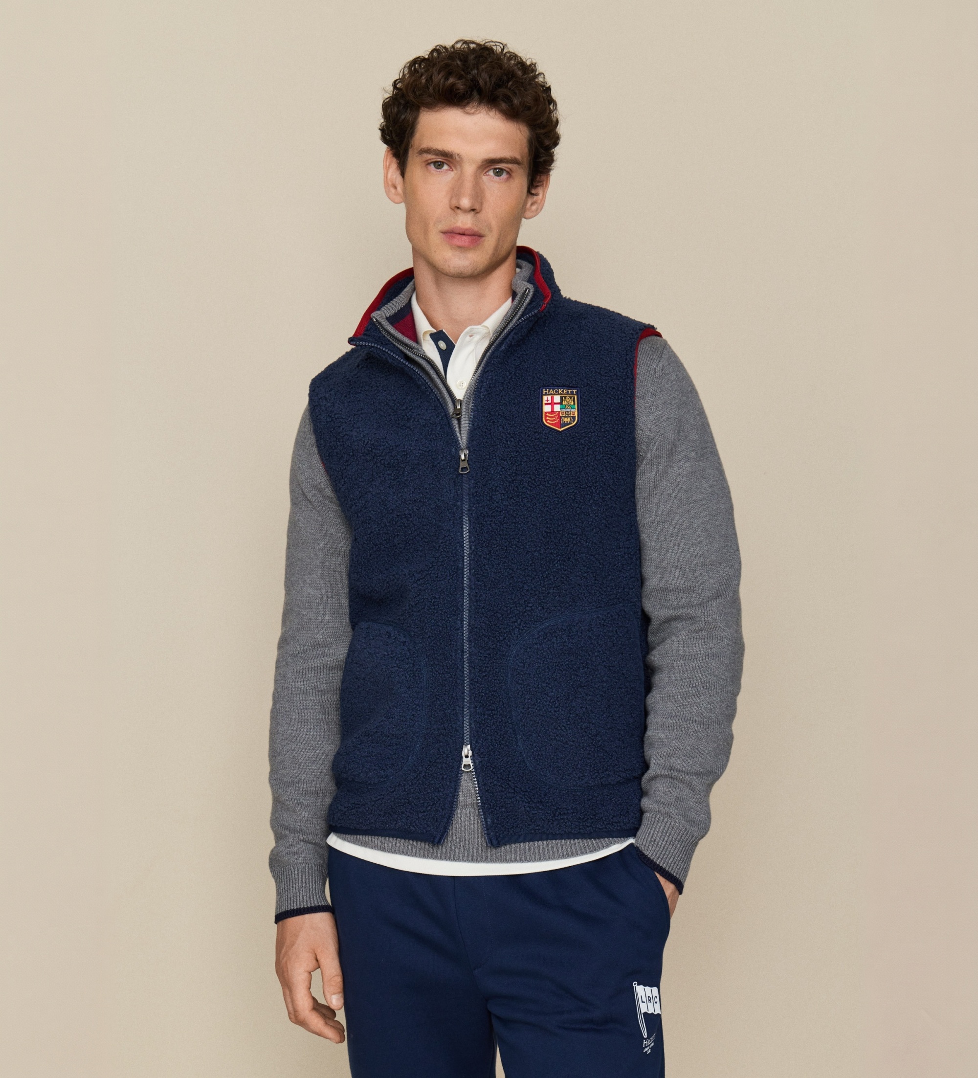 Hackett Londonvoor mannen. HM5800146 jas van teddyfleece lrc marineblauw (XS), Casual, Polyester, Lange mouwen