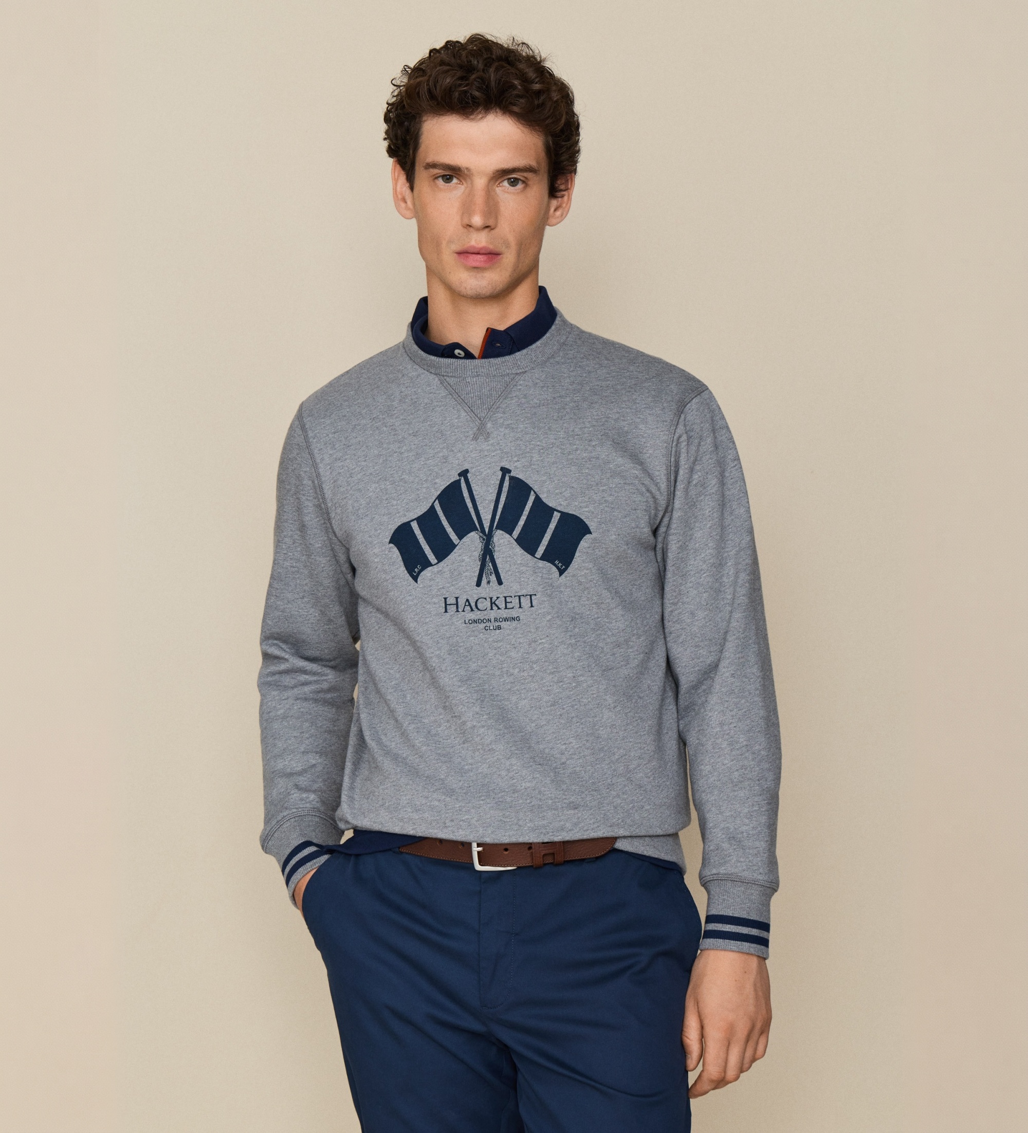 Hackett Londonvoor mannen. HM5800136 Grijze Lrc Flag Crew sweater (XS), Casual, Grijs, Katoen, Lange mouwen