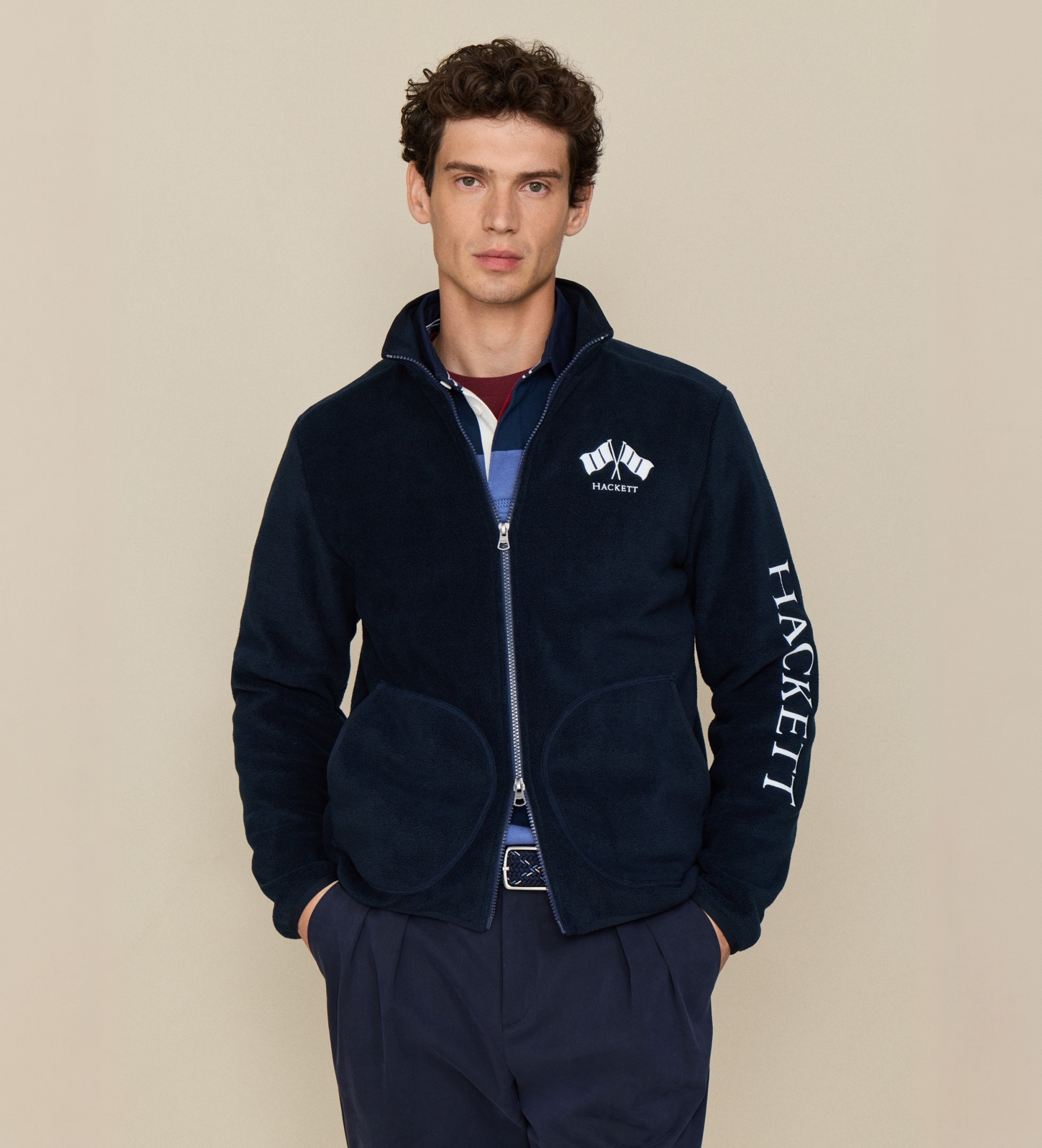 Hackett Londonvoor mannen. HM5800161 Marineblauwe fleece sweater (XXL), Casual, Polyester