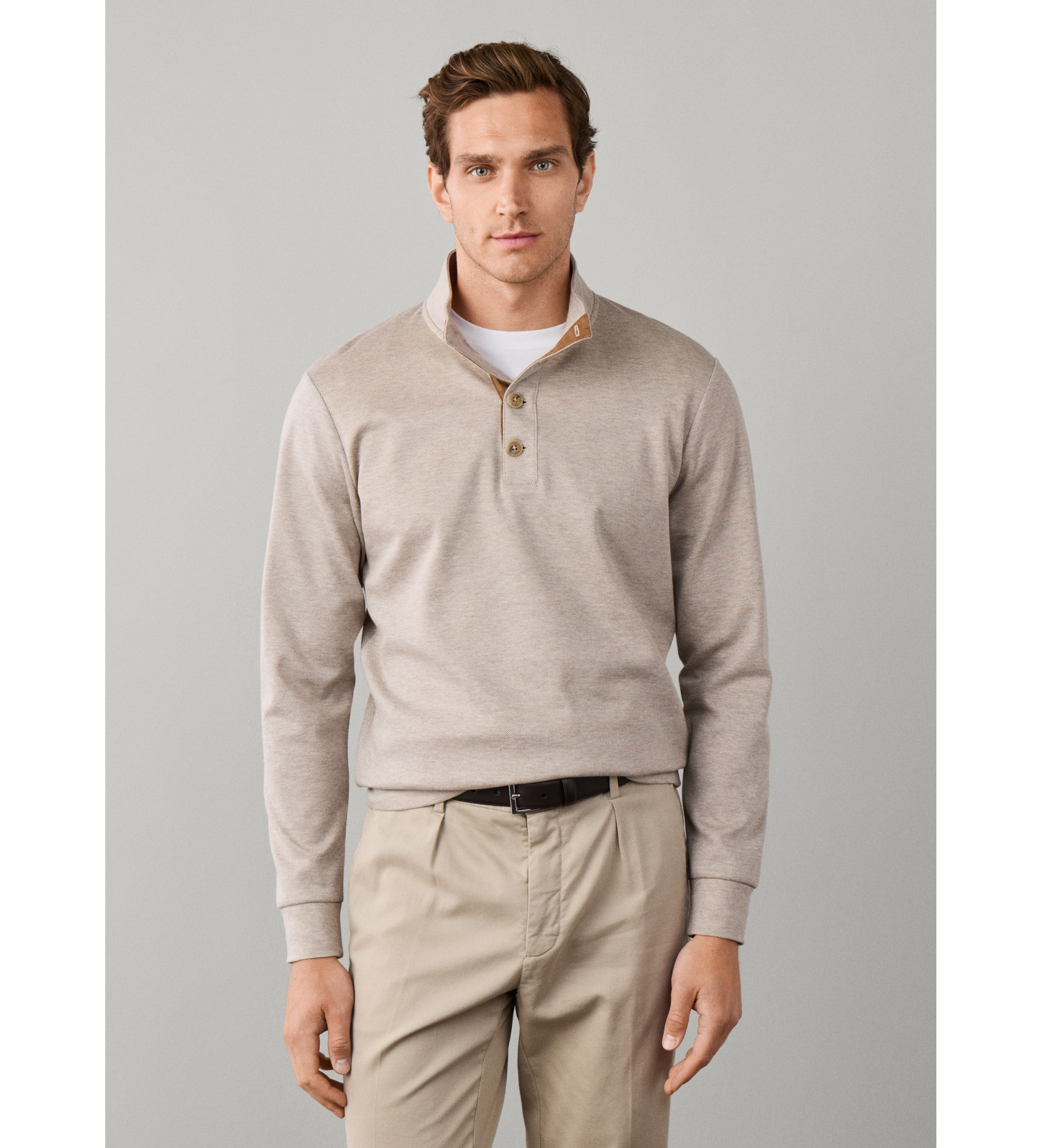 Hackett London für Herren. HM5800154 Sweatshirt Twill Jacquard beige (L), Lässig, Baumwolle