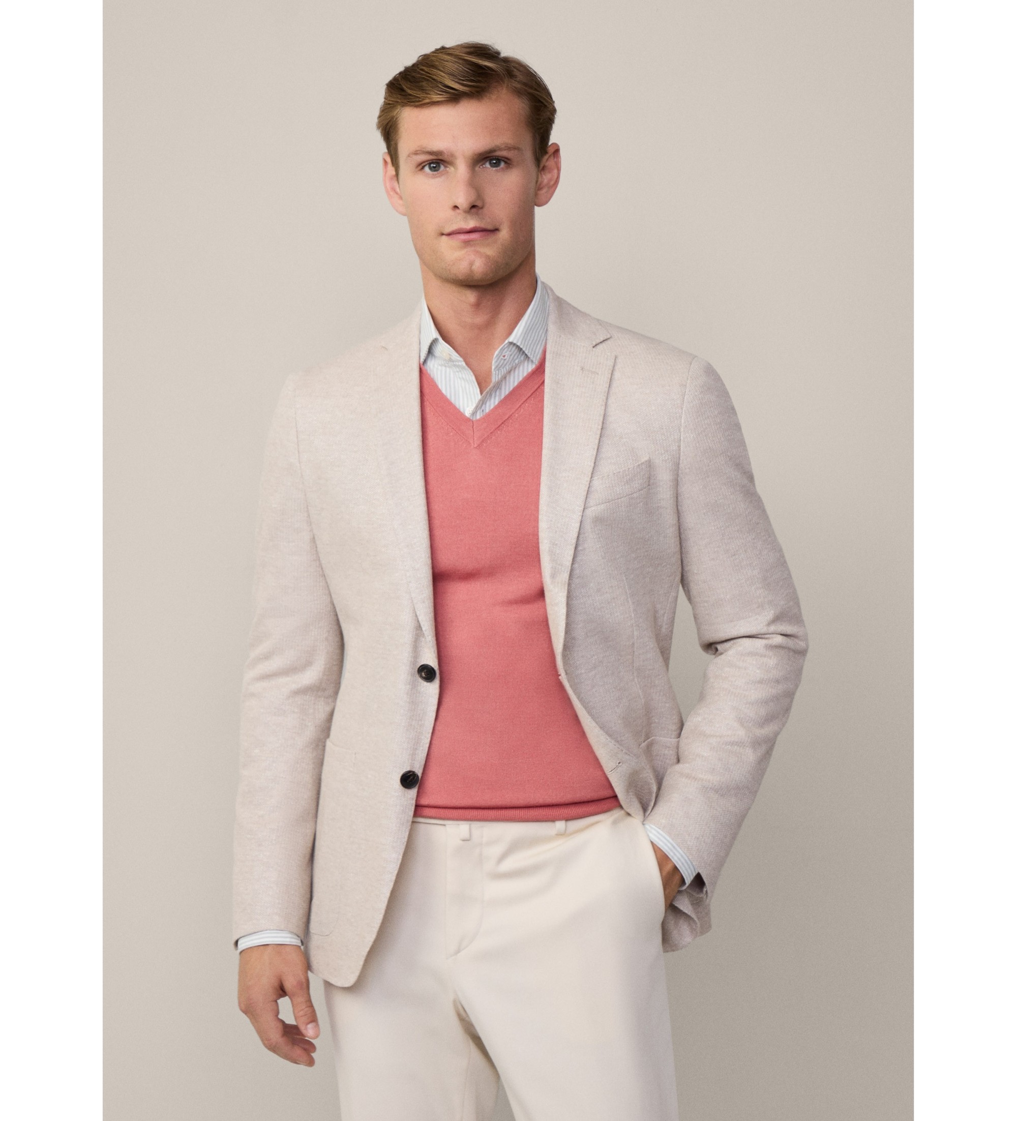 Hackett London für Herren. HM443426 Waffeljacke beige (42/32), Lässig, Party, Leinen, Klassisch, Langarm, Taupe
