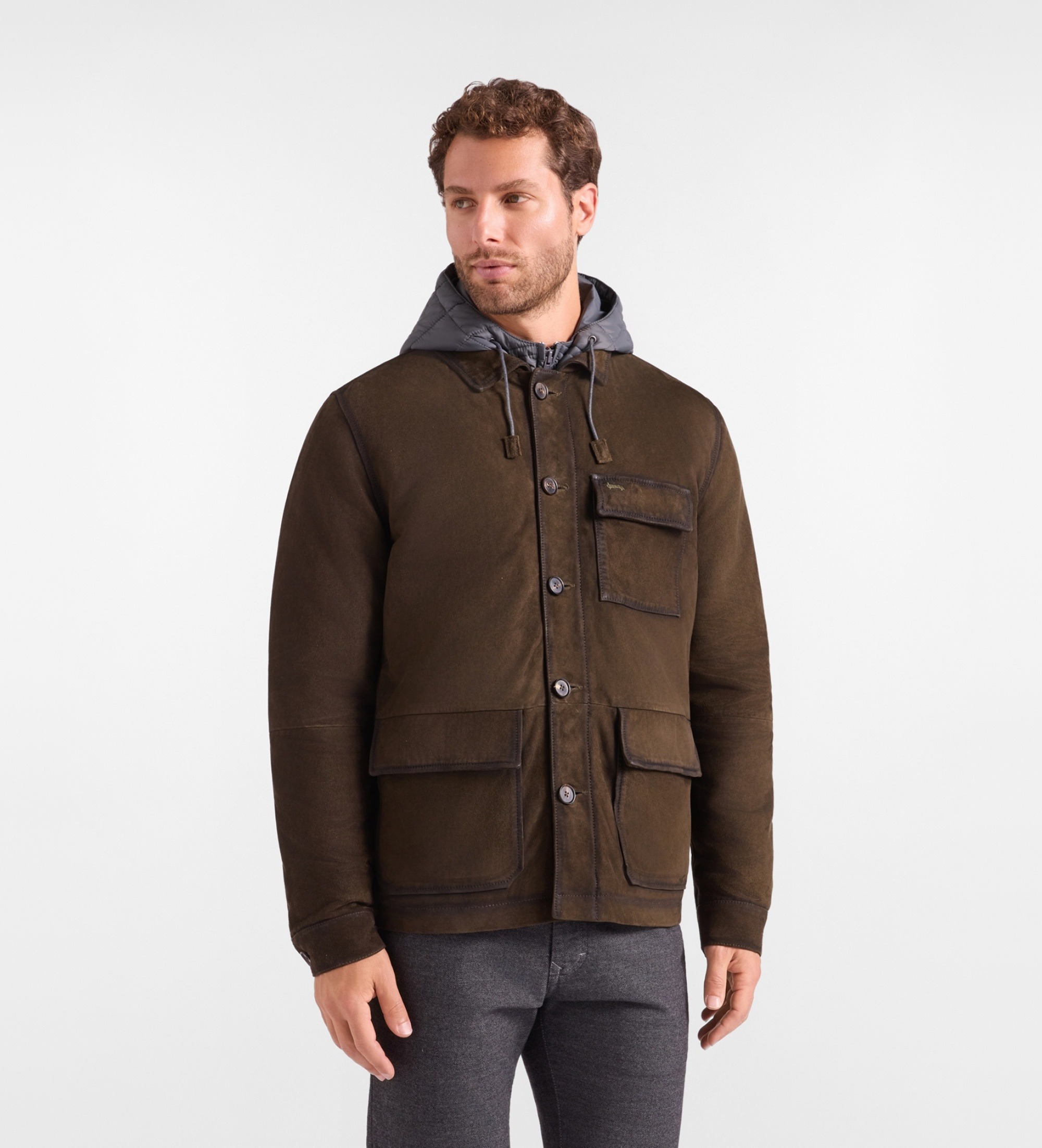 Harmont & Blainevoor mannen. P0R055085161 Suède jasje met bruine binnenvoering (XXL), Casual, Katoen