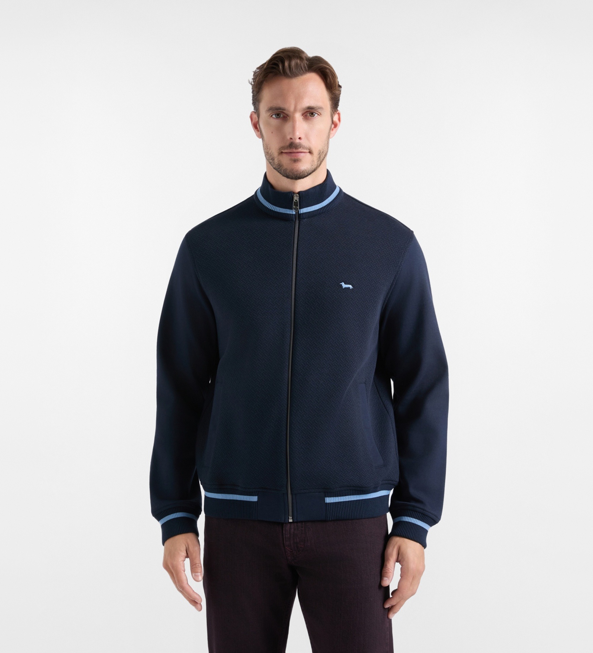 Harmont & Blaine für Herren. FRR180021955 Sweatshirt mit durchgehendem Reißverschluss aus 3D-Frottee in Marineblau (M), Lässig, Baumwolle, L