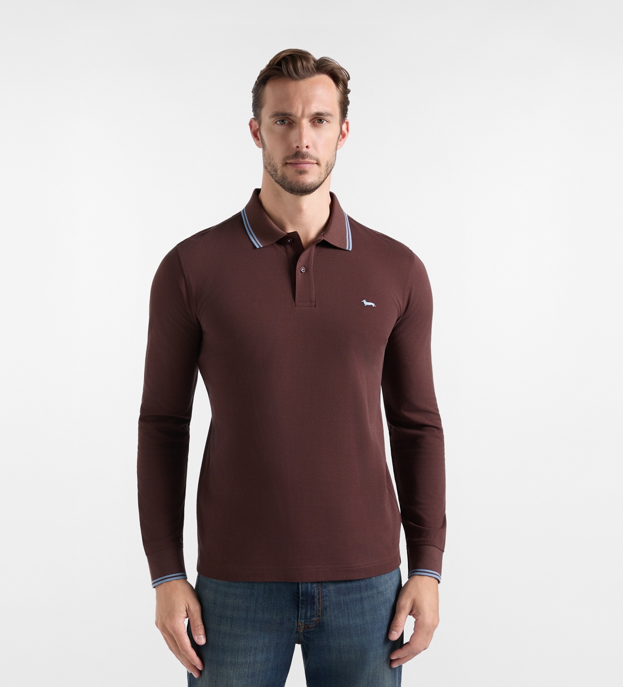 Harmont & Blaine für Herren. LNR008021148 Poloshirt mit Piqué-Struktur und Kontrastpaspeln in Schokoladenbraun (XL), Lässig, Baumwolle, Lang